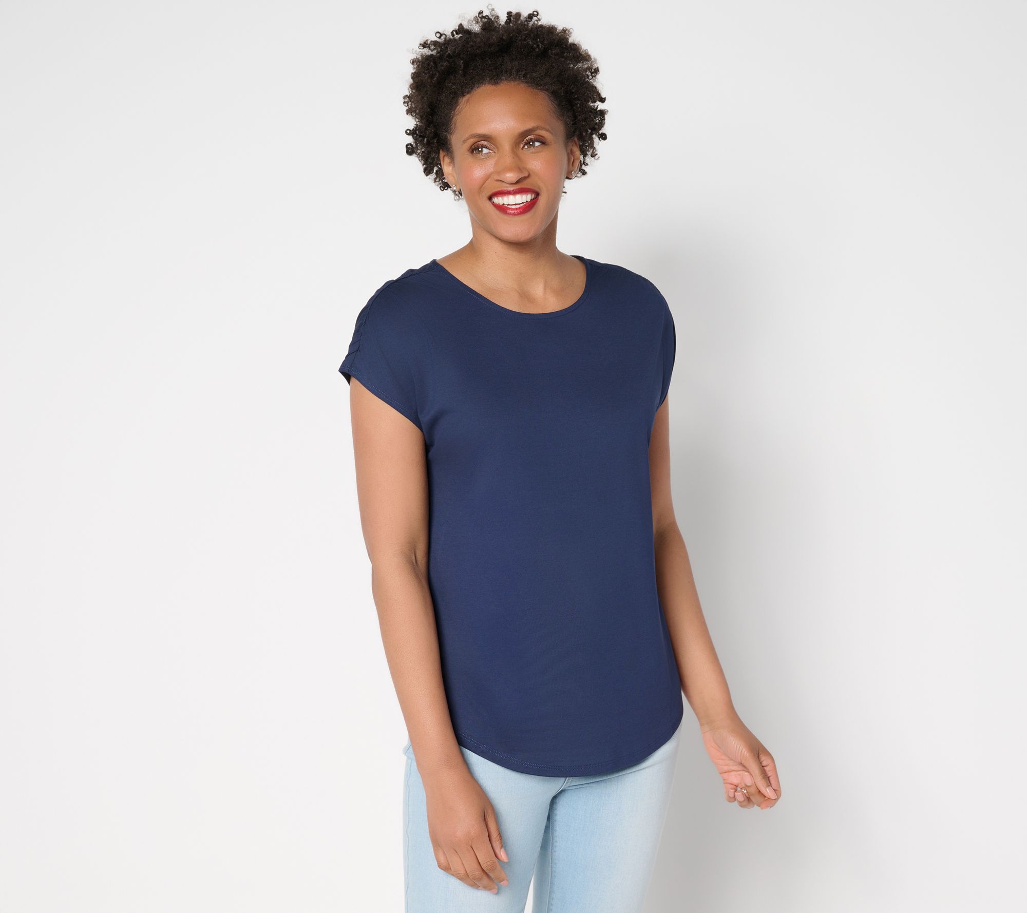Belle by Kim Gravel Ruched Shoulder Peached Modal Blend Top