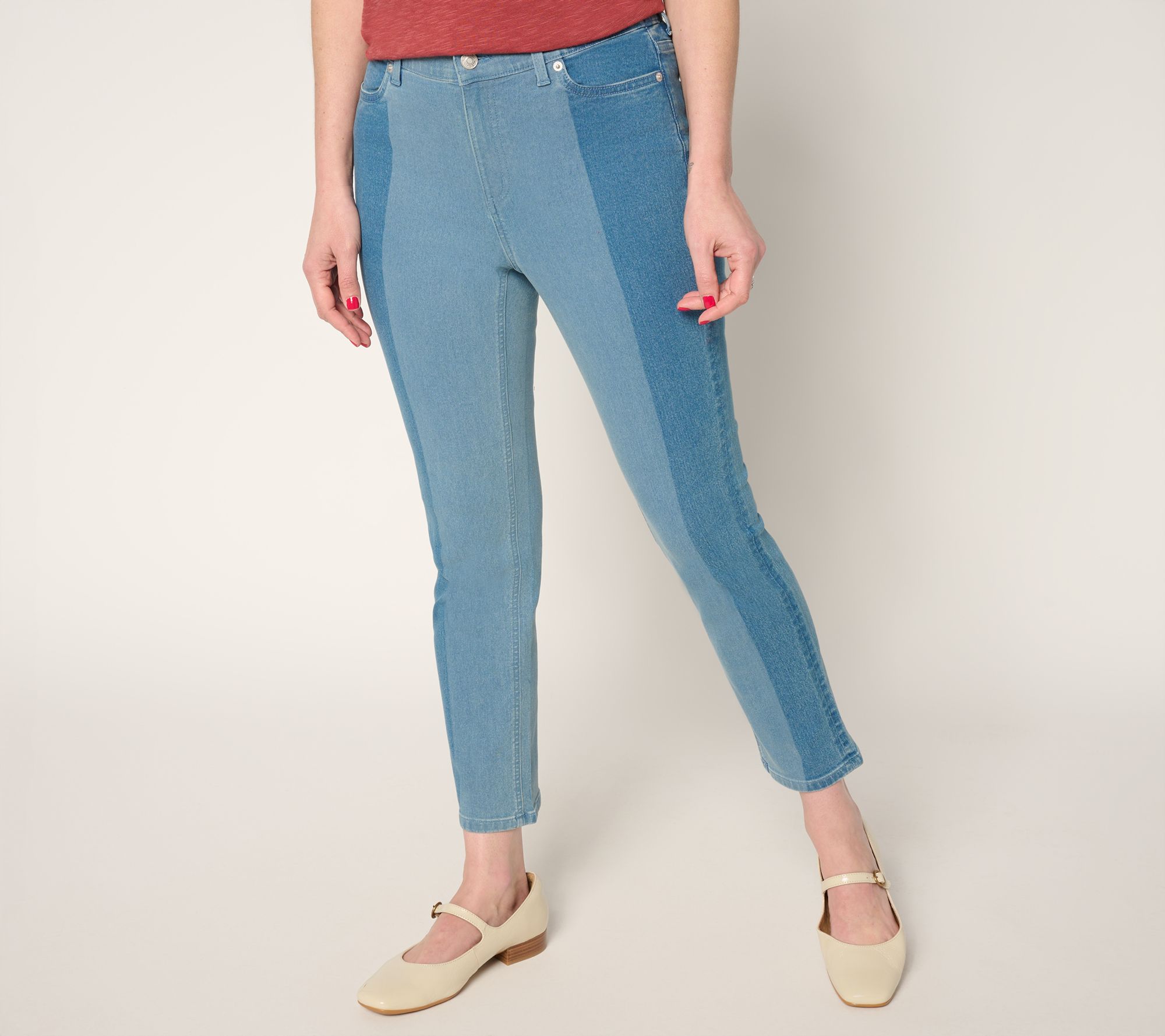 Denim & Co. Petite Indigo Classic Stretch Two Tone Ankle Jean