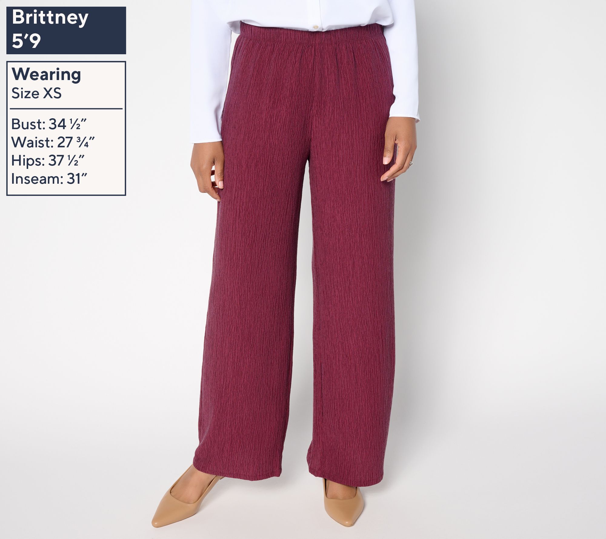 エルSuzan tack gather skirtshape widepants Susan Graver Petite Textured Woven Wide Leg Pull-On Pant
