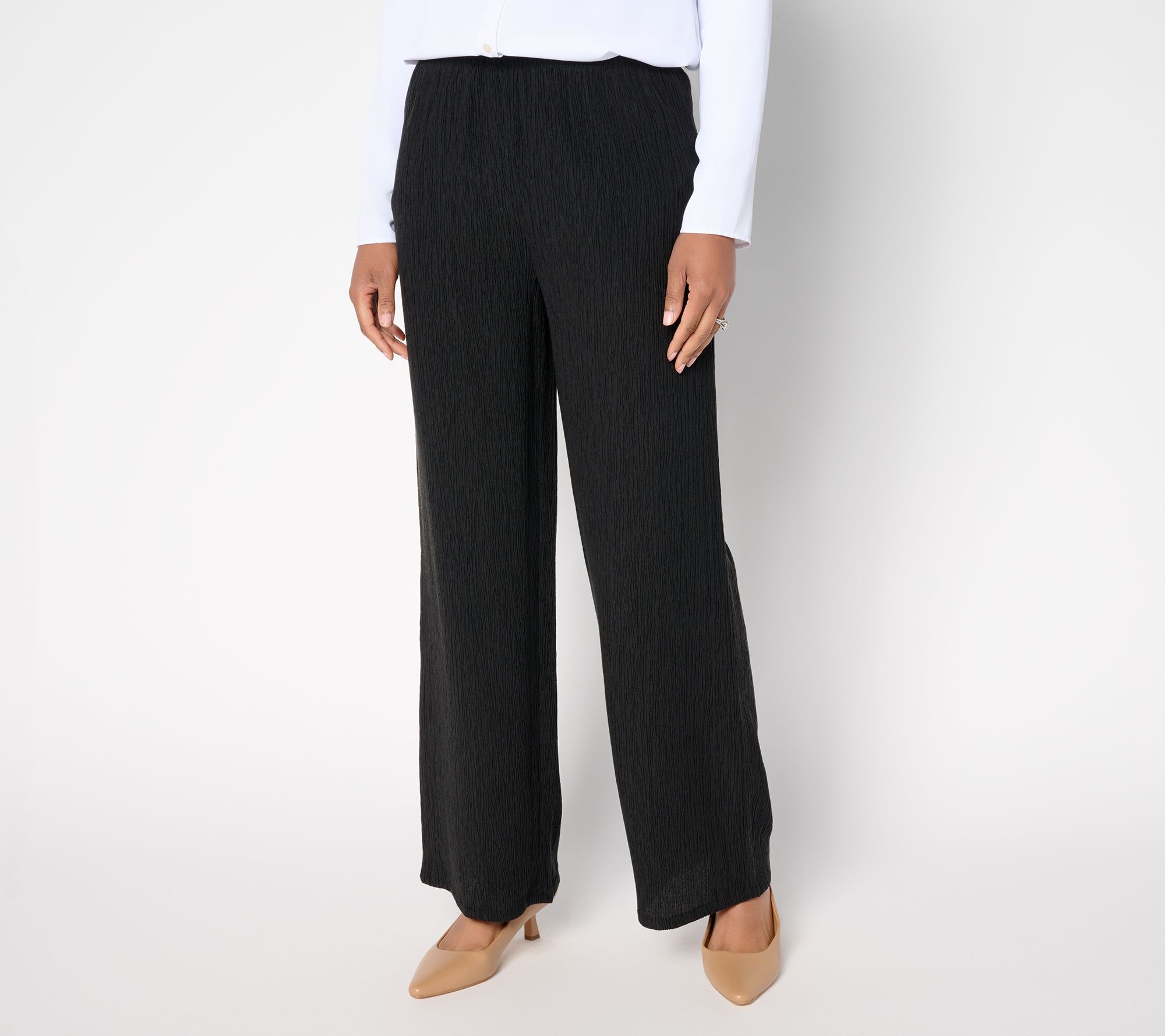 Susan Graver Petite Textured Woven Wide Leg Pull-On Pant