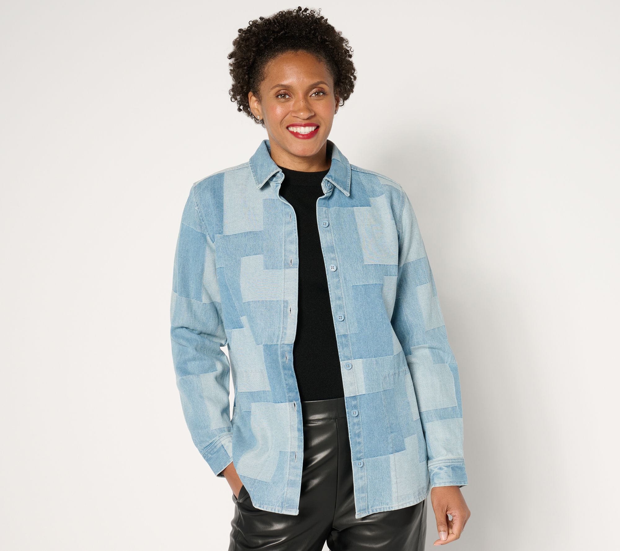 "As Is" Joan Rivers Cotton Denim Patchwork Shirt Jacket