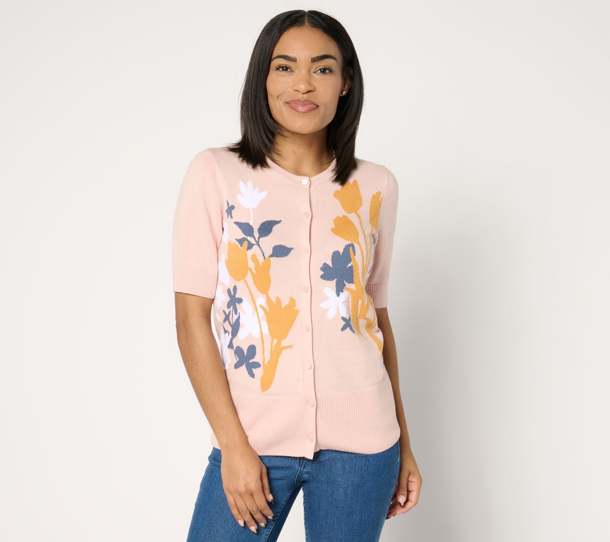 "As Is" BEAUTIFUL BY Lawrence Zarian Floral Jacquard Cardigan