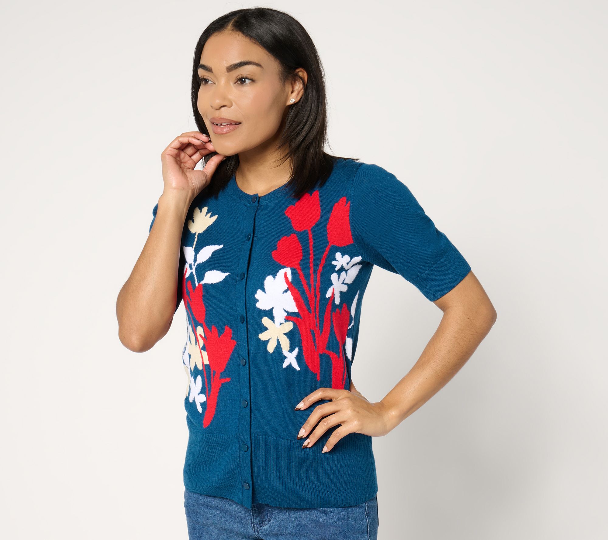 "As Is" BEAUTIFUL BY Lawrence Zarian Floral Jacquard Cardigan