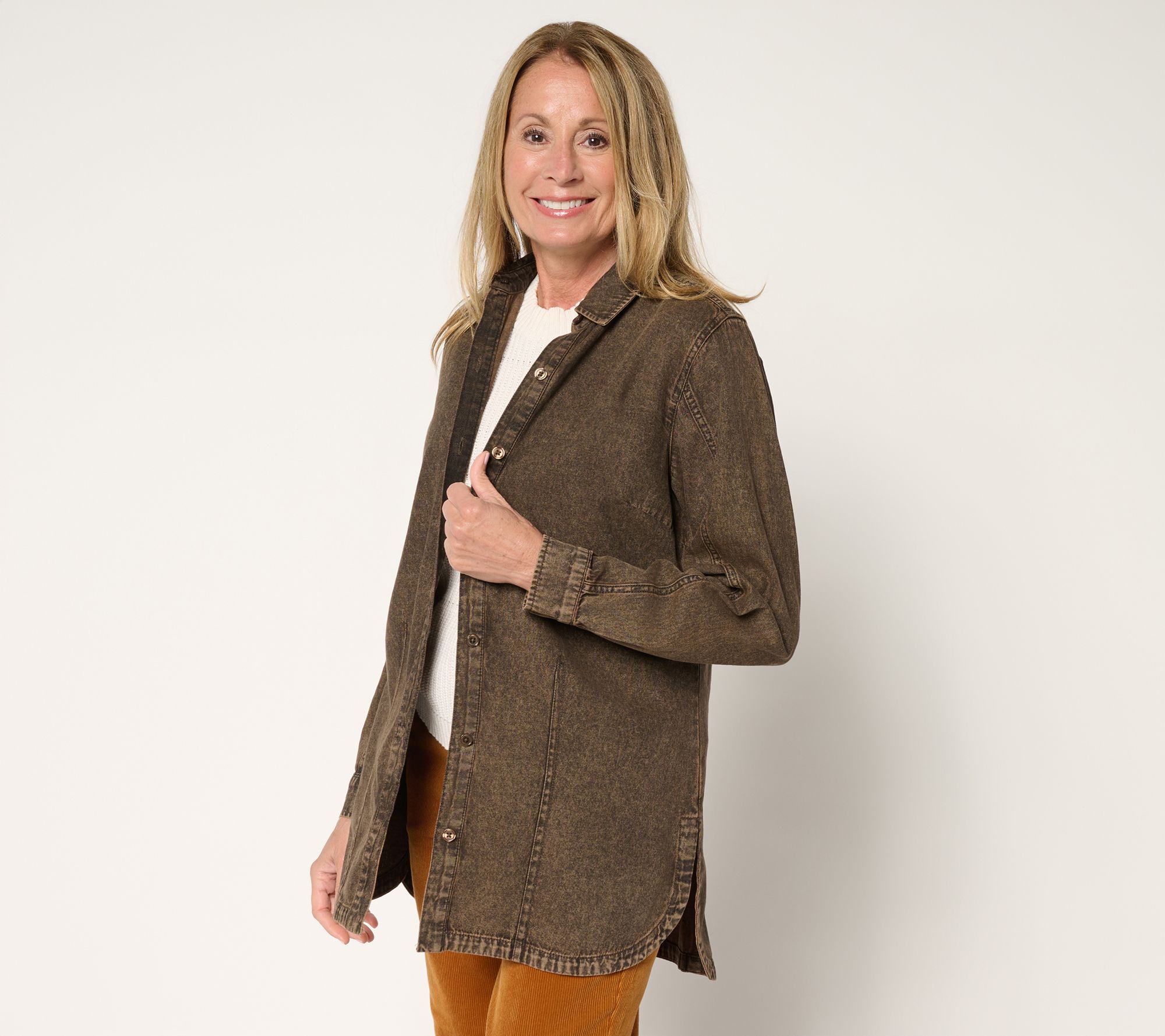 Joan Rivers Petite Vintage Wash Classic Cotton Denim Shirt