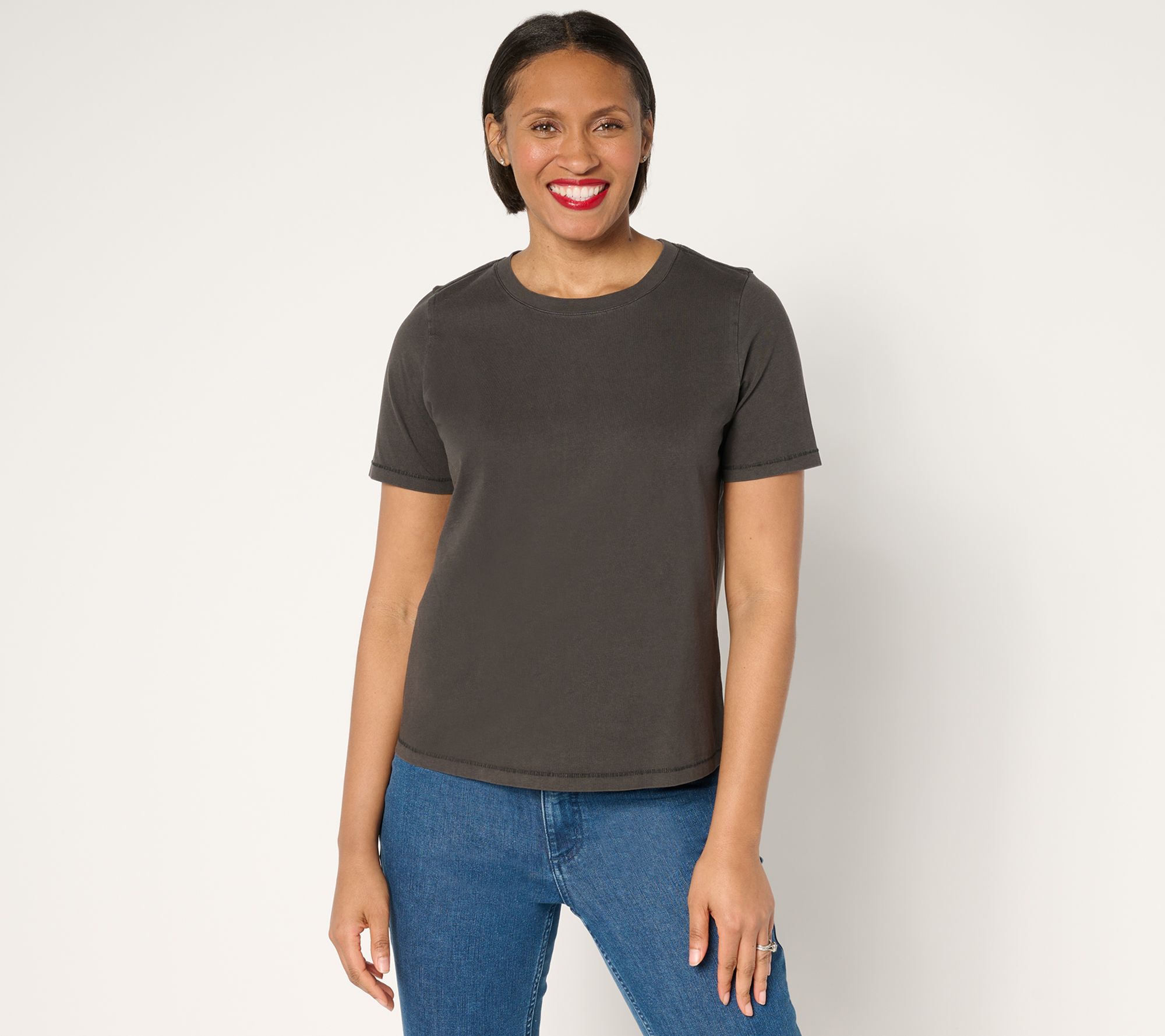 "As Is" AnyBody 100% Washed Cotton Crewneck Essential Tee