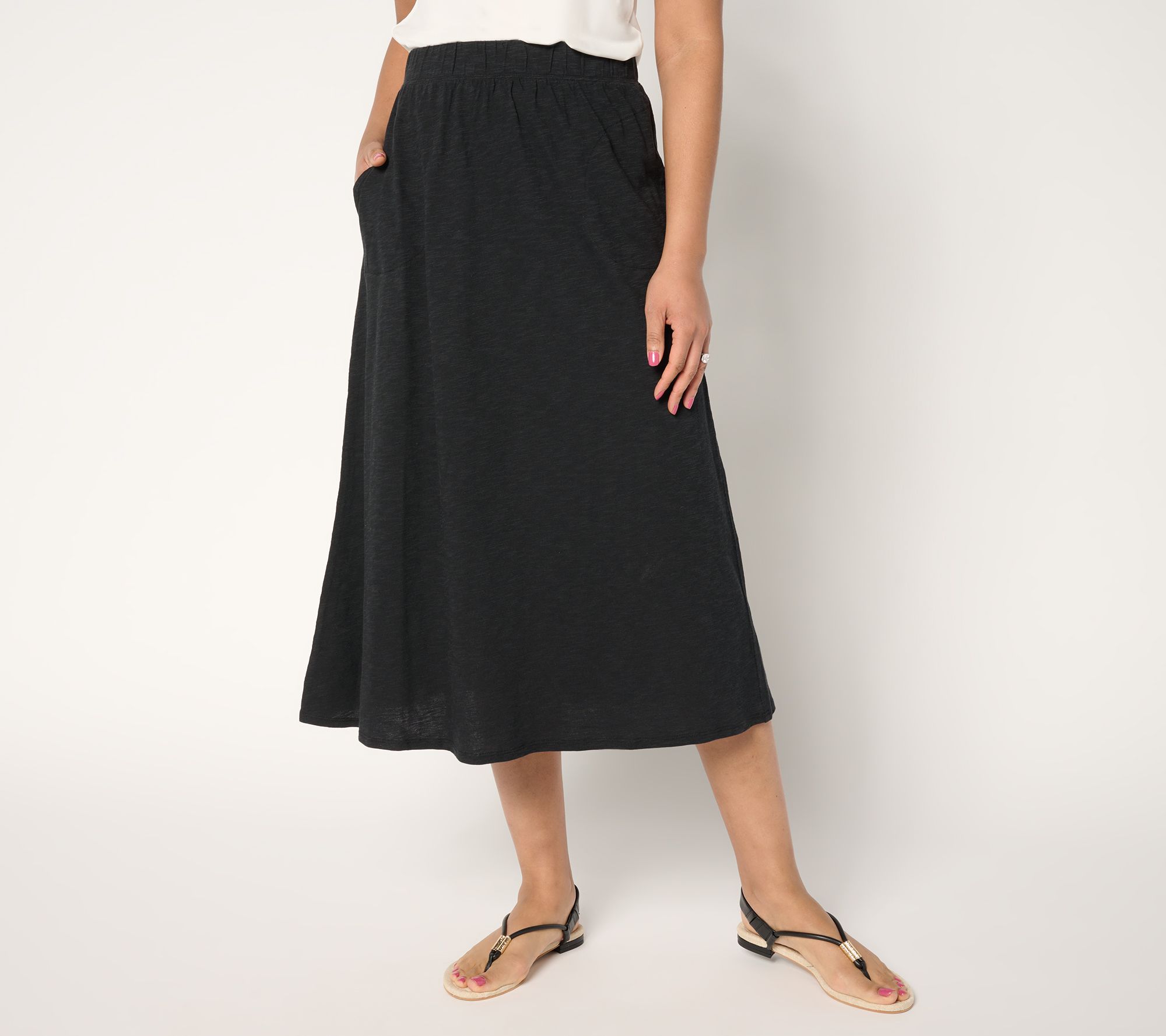 "As Is" Denim & Co. Regular Linen Blend Midi Skirt with Pockets
