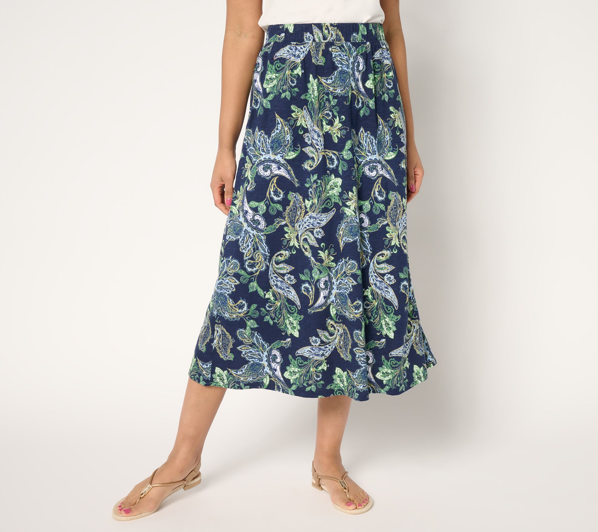 "As Is" Denim & Co. Regular Linen Blend Midi Skirt with Pockets