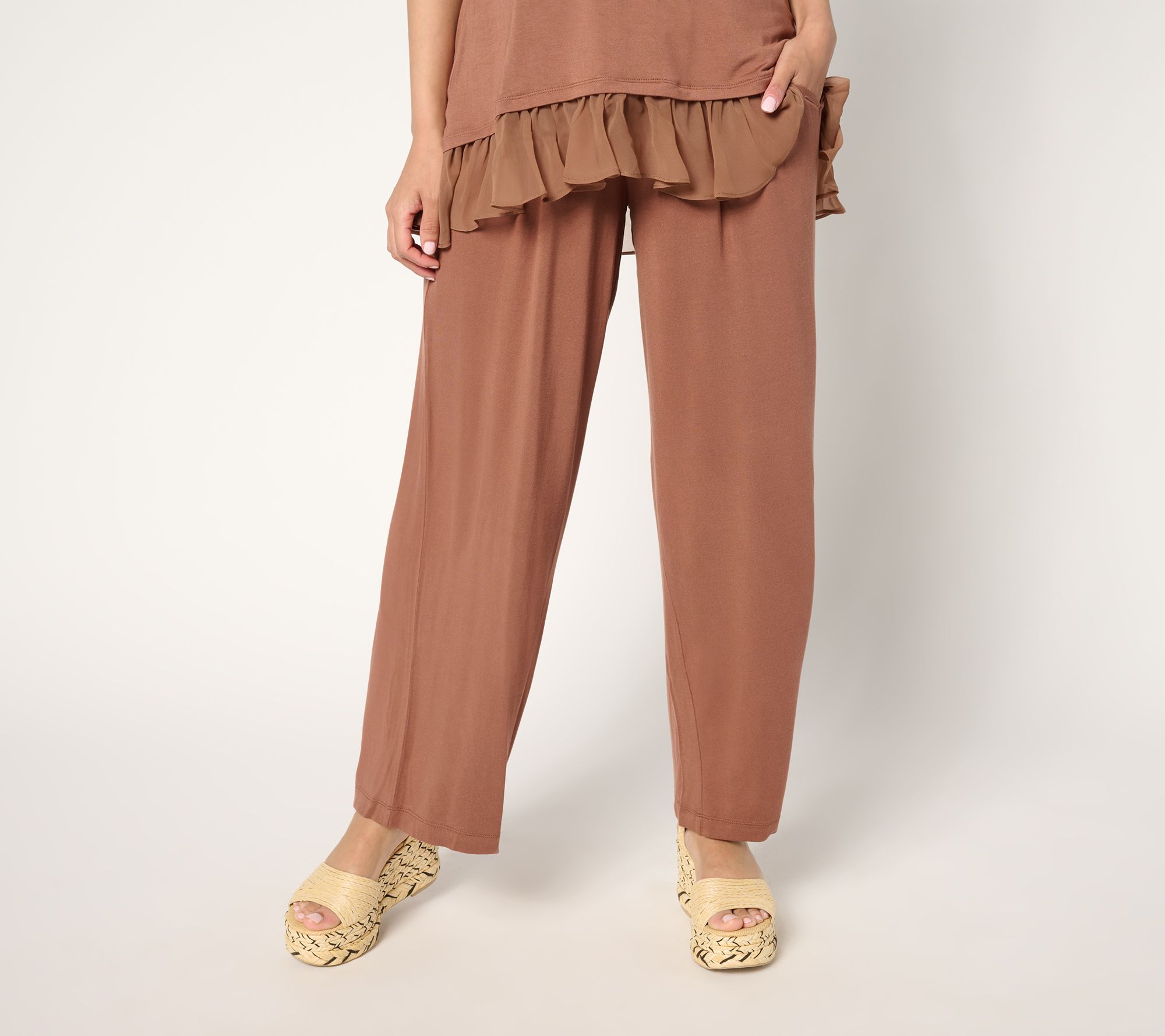"As Is" LOGO by Lori Goldstein Reg Knit Full Length Wide Leg Pants