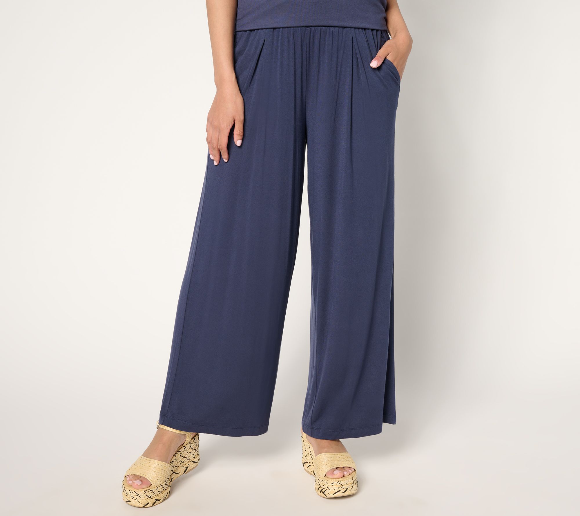"As Is" LOGO by Lori Goldstein Reg Knit Full Length Wide Leg Pants