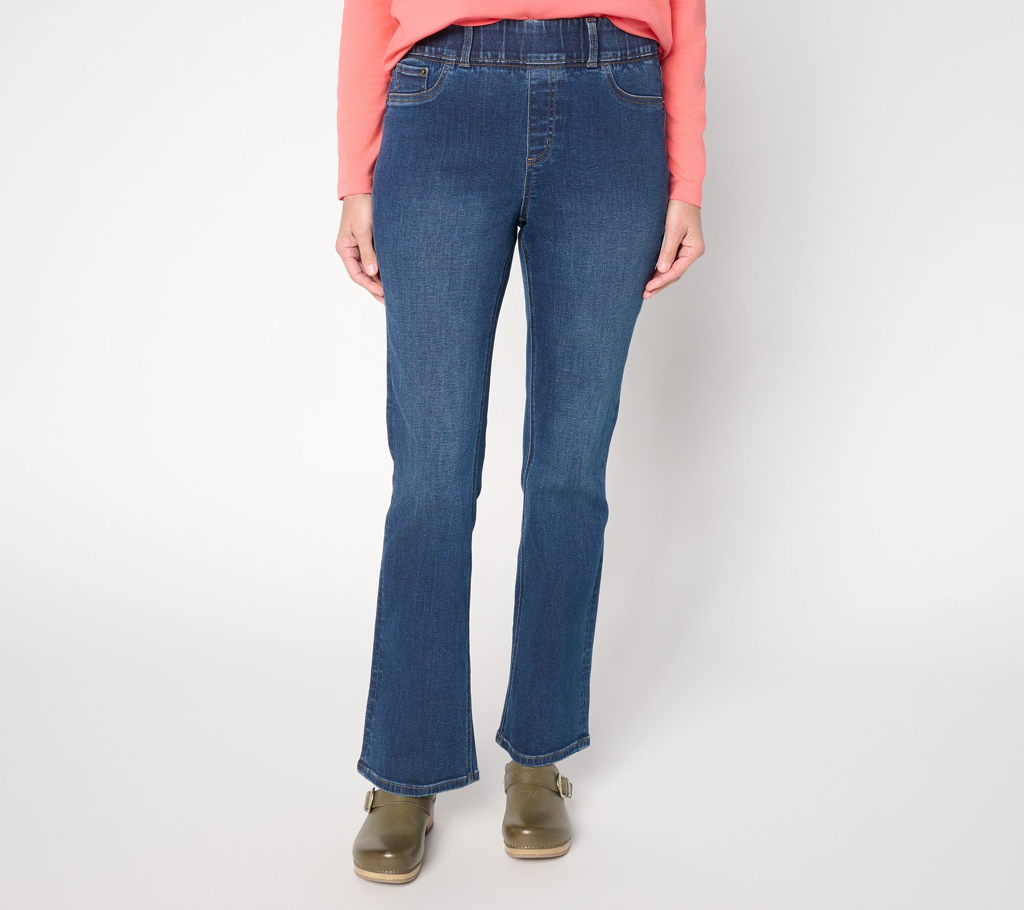 Denim & Co. Petite Indigo Easy Stretch Full Length Baby Boot Jean