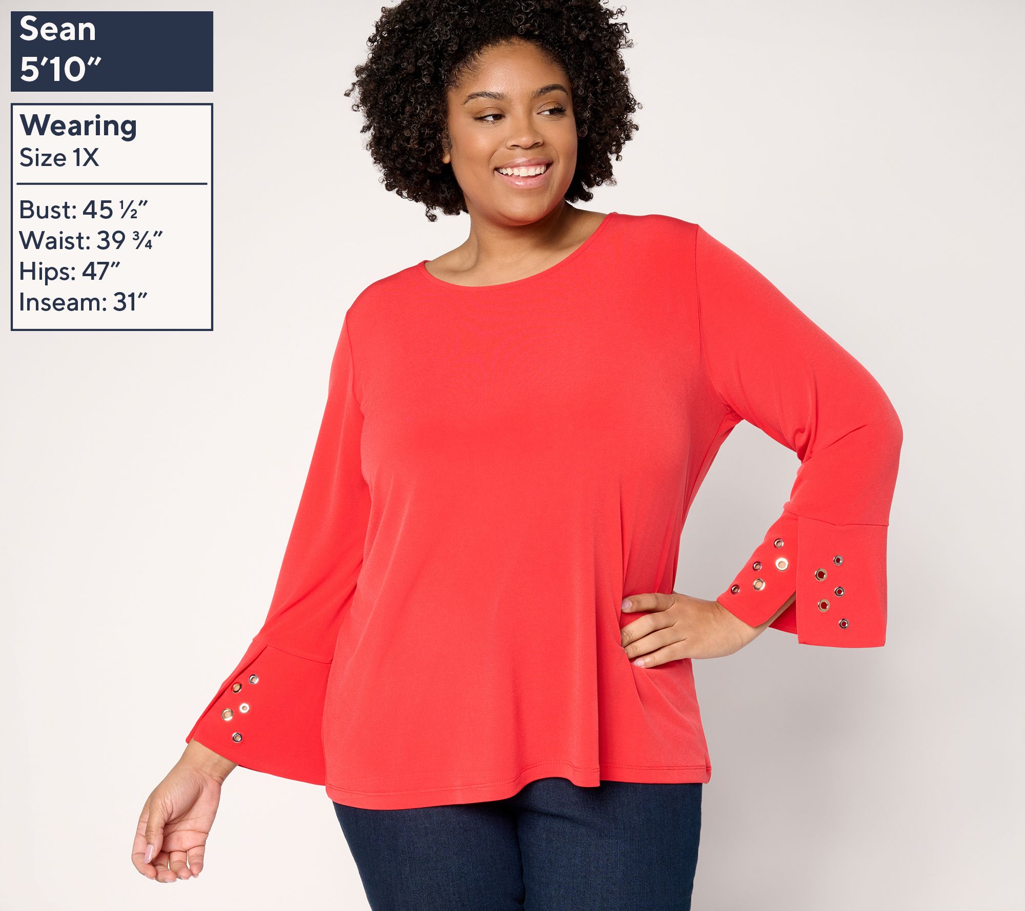 Susan Graver Liquid Knit Top w/ Metal Grommet Sleeve Detail - QVC.com