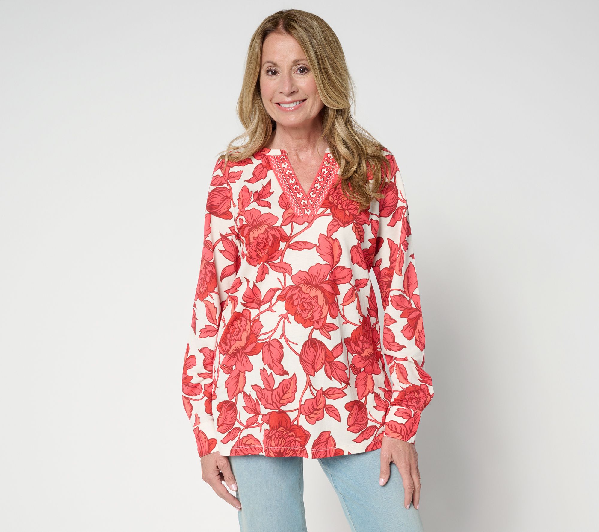 "As Is" Belle by Kim Gravel Reg Cabana Knit Floral Serenity Tunic Top