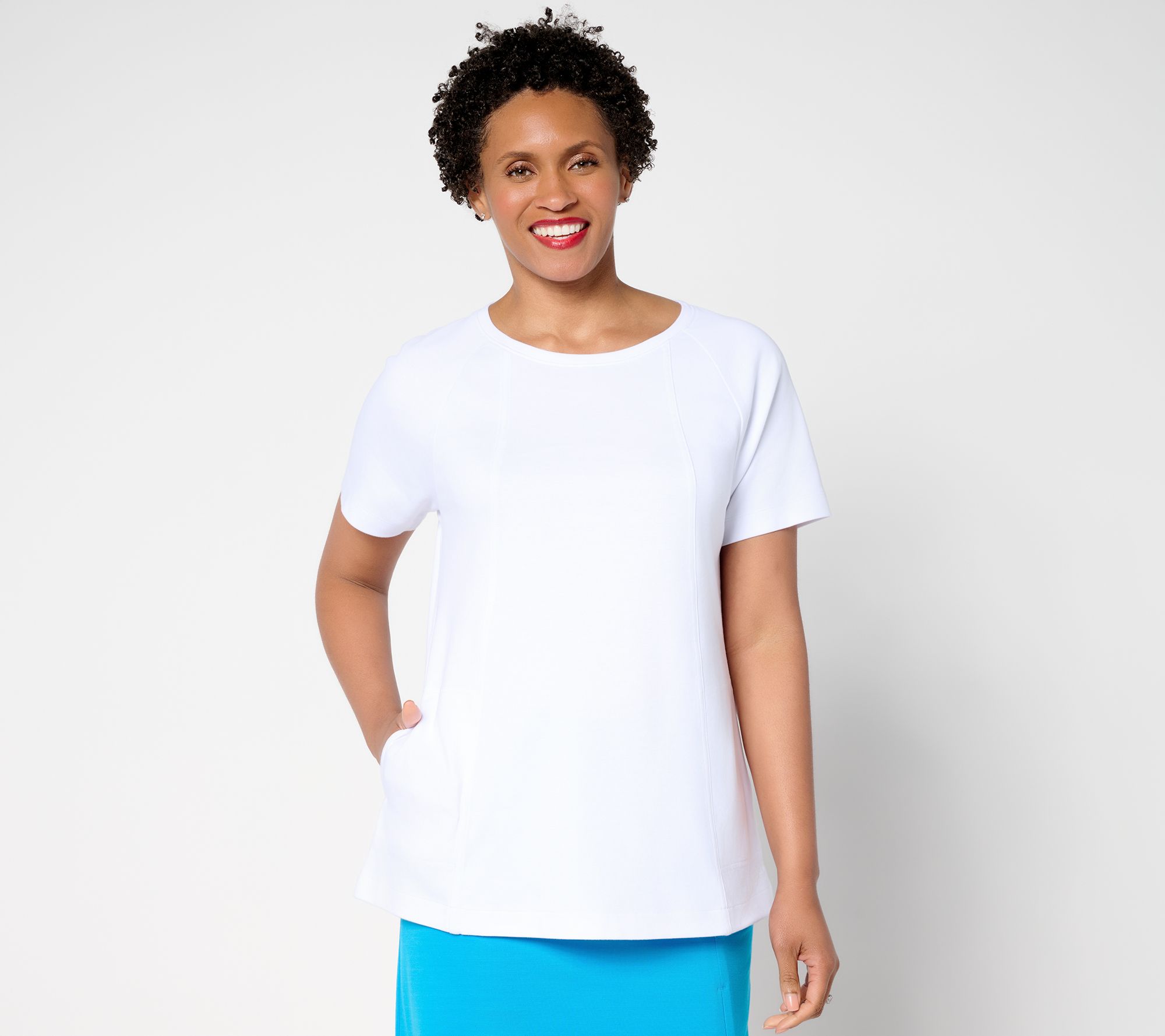 "As Is" Isaac Mizrahi Live! Essentials Pima Cotton Short Sleeve Top