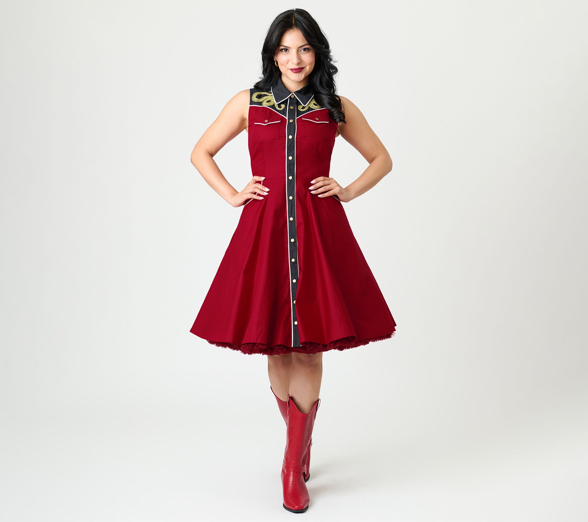 Unique Vintage Burgundy & Gold Snake EmbroideryWestern Dress