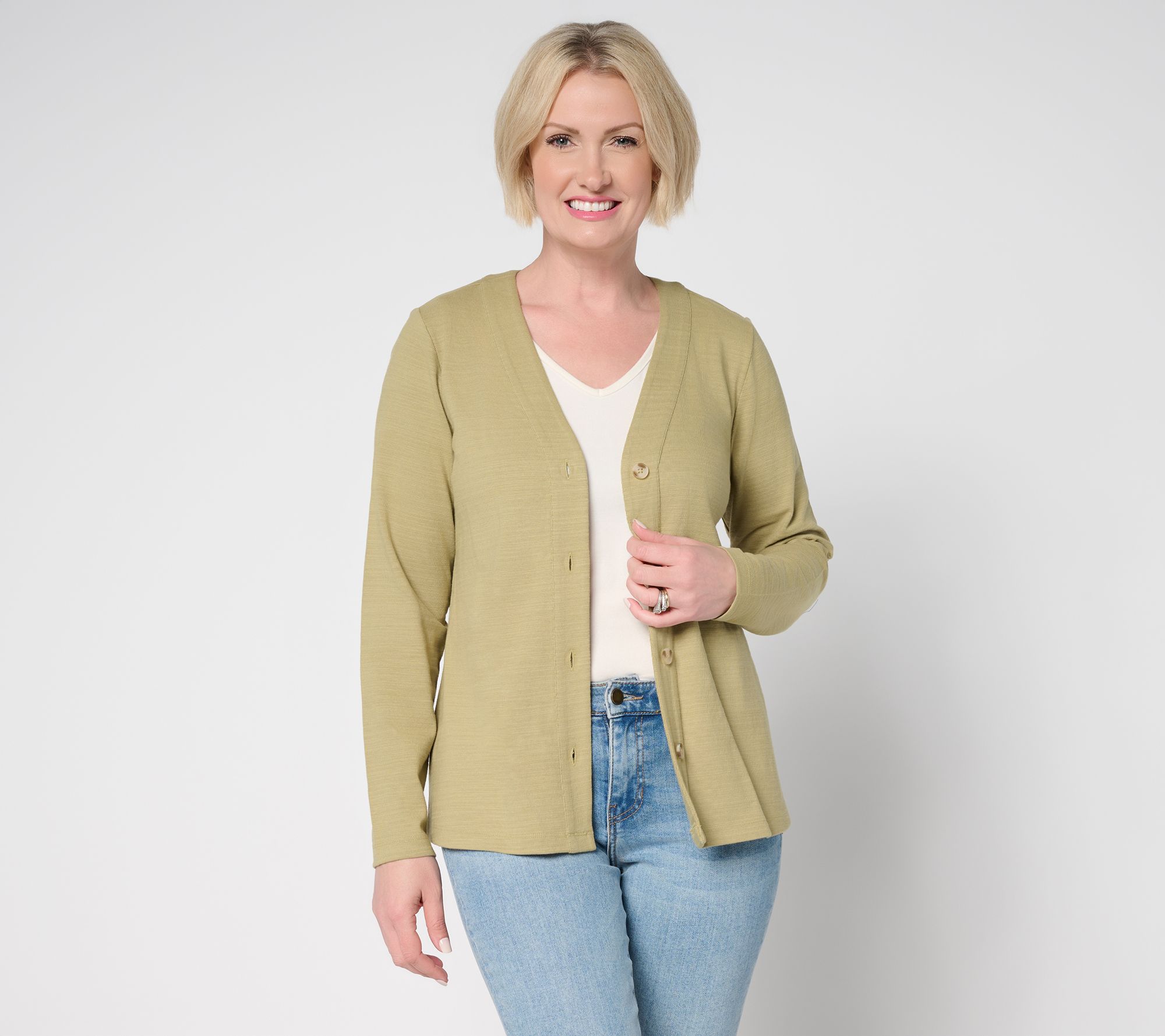 "As Is" Denim & Co. Textured Cotton Long Sleeve Button Cardigan