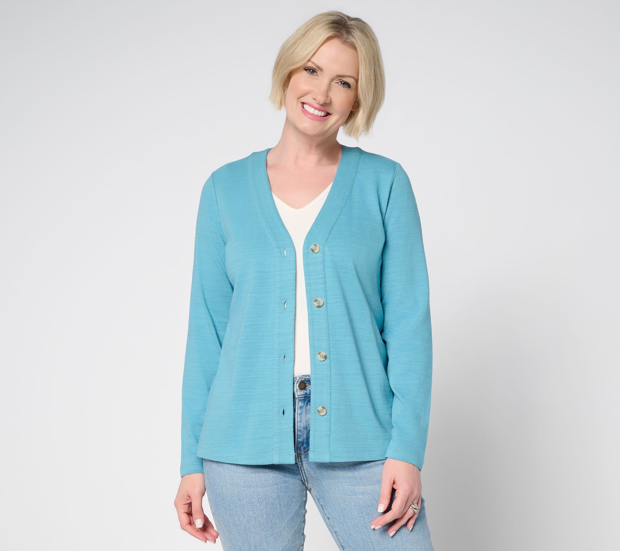 "As Is" Denim & Co. Textured Cotton Long Sleeve Button Cardigan