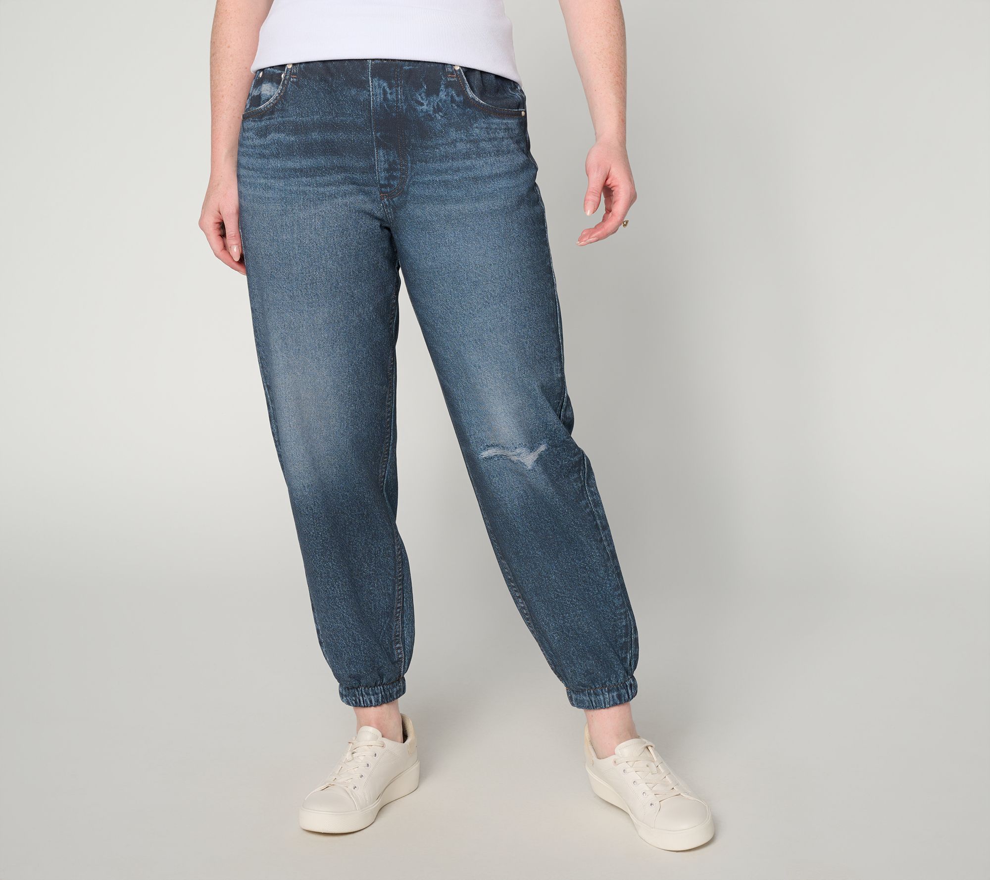 AnyBody Regular Printed Denim Effect French Terry Joggers