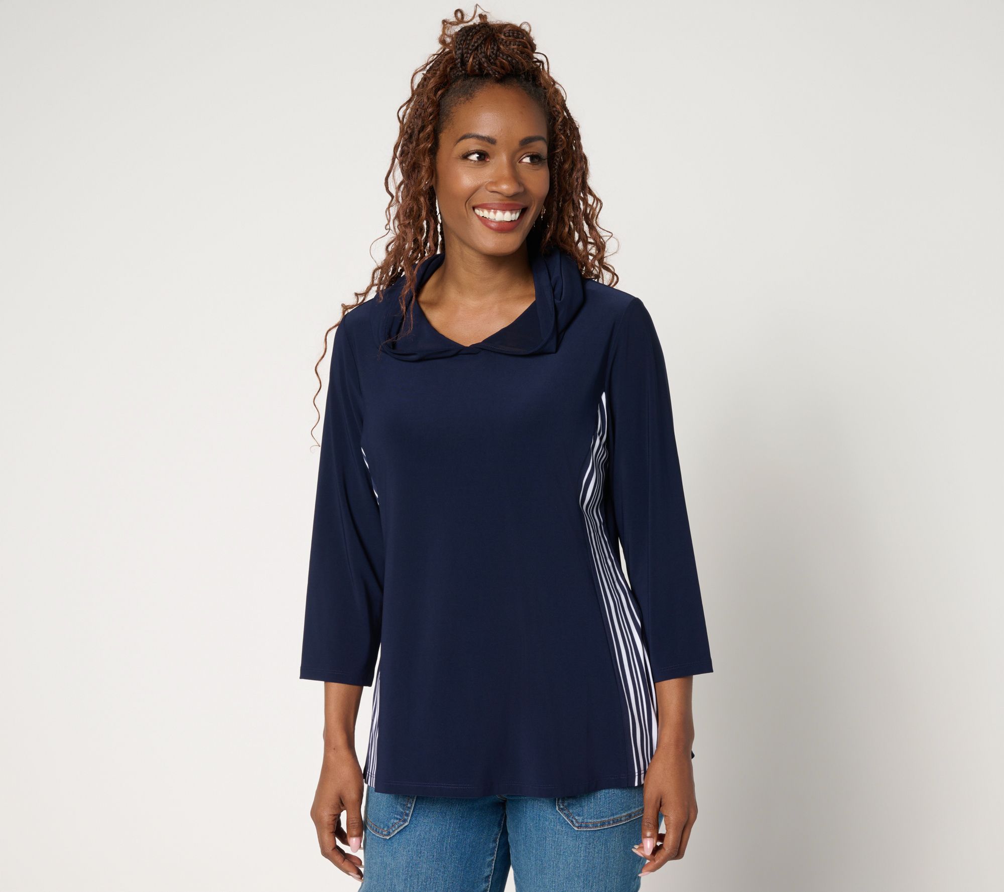 "As Is" Women with Control La Roma Hooded Top with Stripe Detail