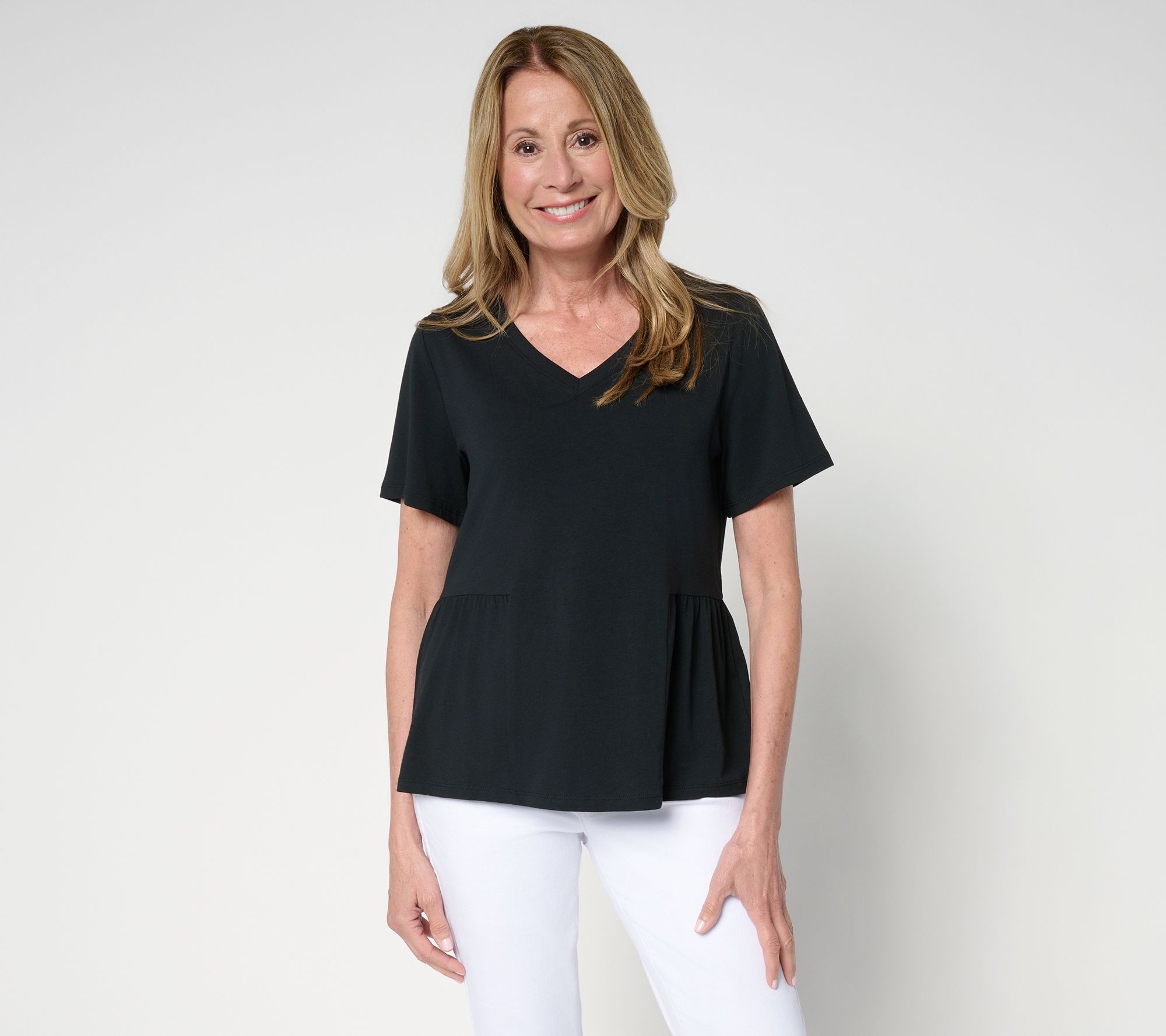 "As Is" AnyBody Cozy Knit Jersey Short Sleeve Peplum Top