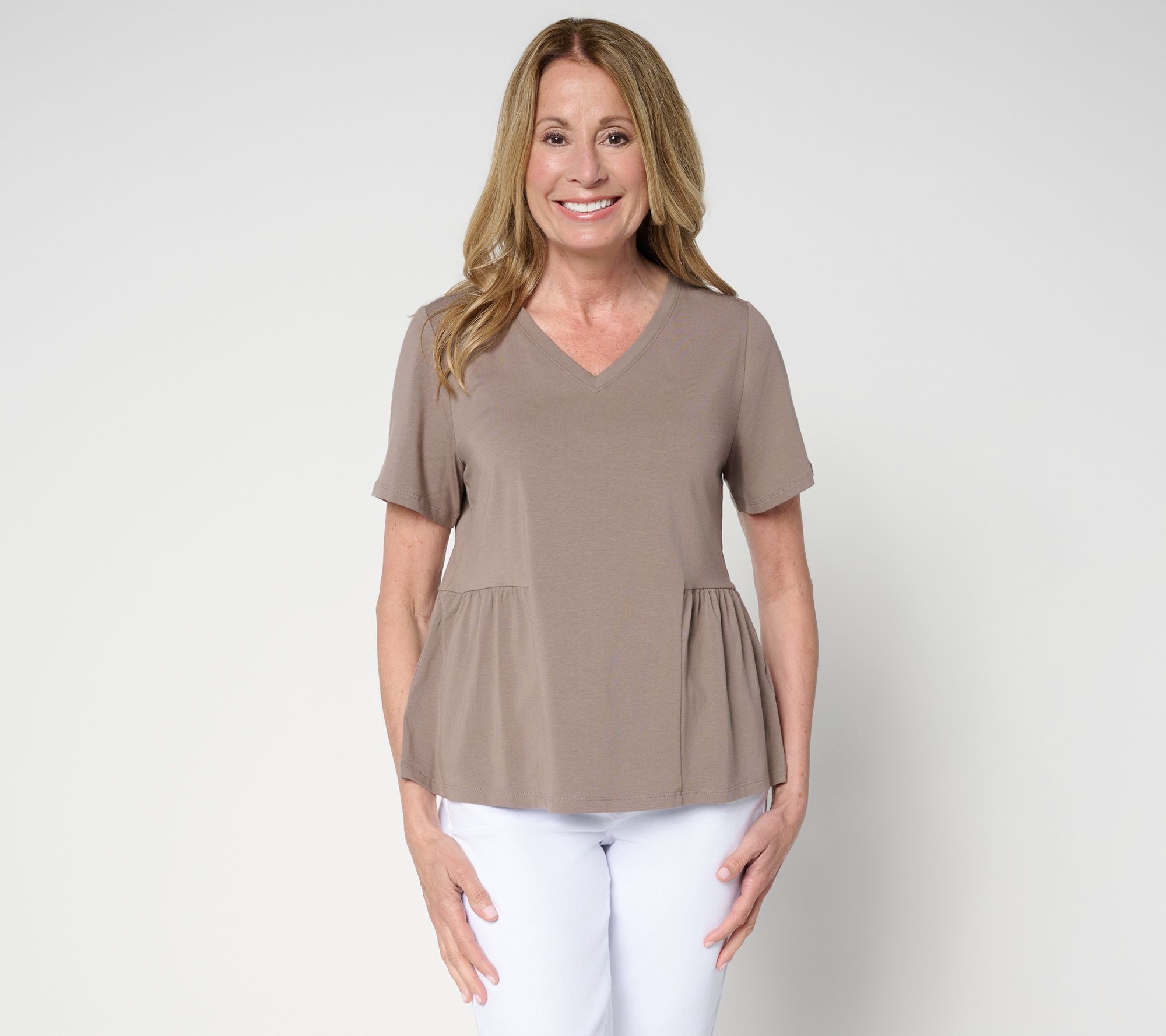 "As Is" AnyBody Cozy Knit Jersey Short Sleeve Peplum Top