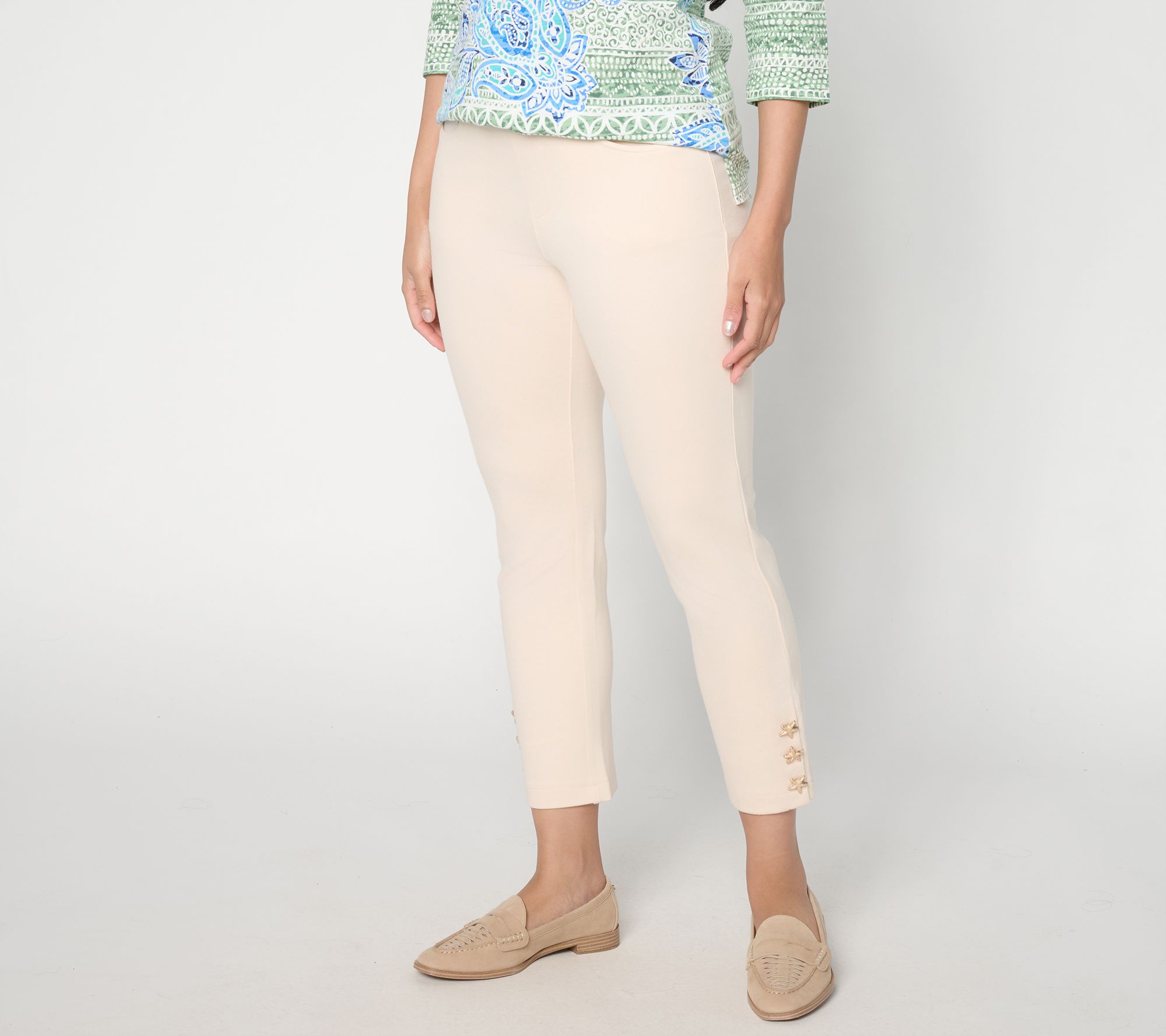 Belle Beach by Kim Gravel Regular Ponte Starfish Button Cropped Pant