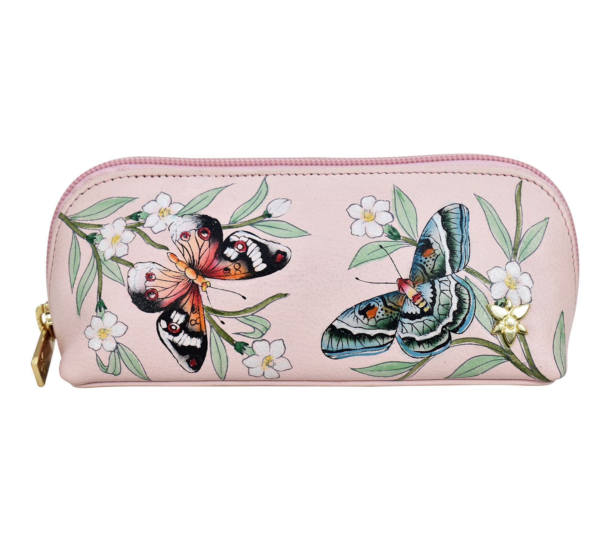 Anushcka Painted Leather Medium Zip-Around Eyeglass Pouch