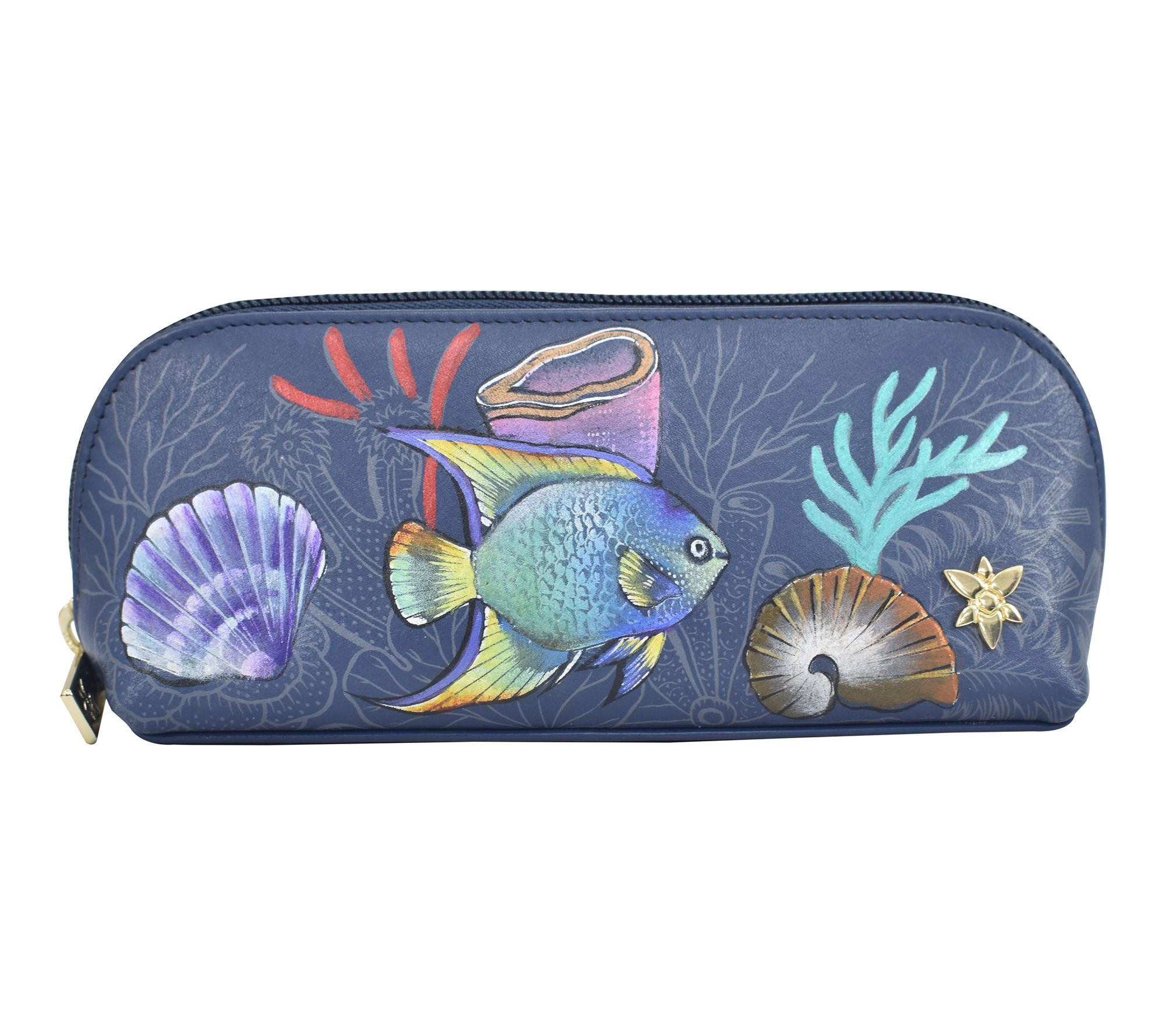 Anushcka Painted Leather Medium Zip-Around Eyeglass Pouch