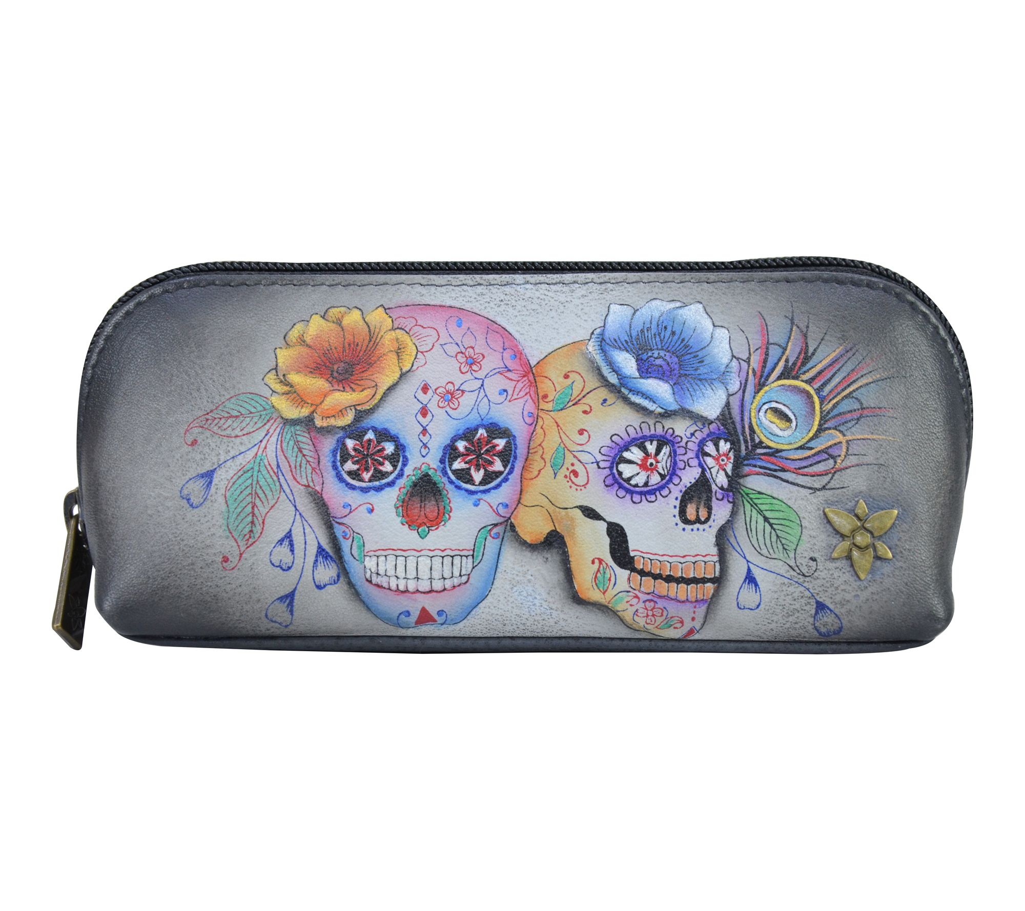 Anushcka Painted Leather Medium Zip-Around Eyeglass Pouch