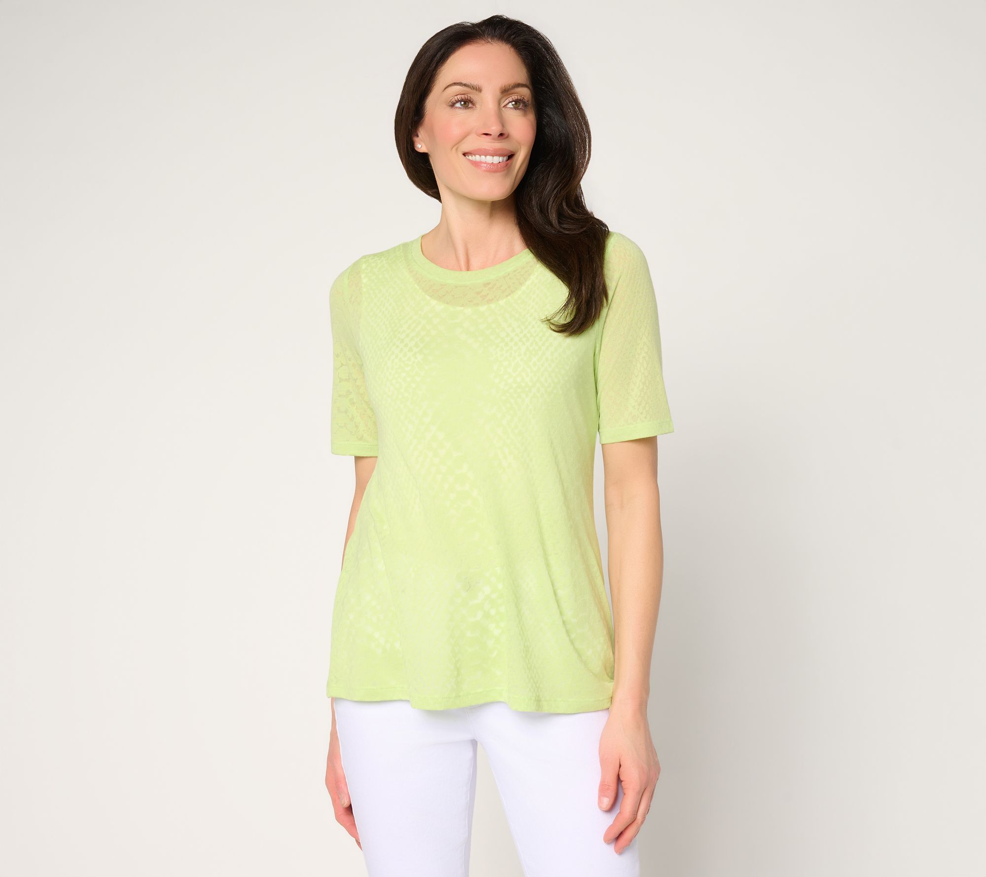 LOGO Layers by Lori Goldstein Elbow Sleeve Burnout Top