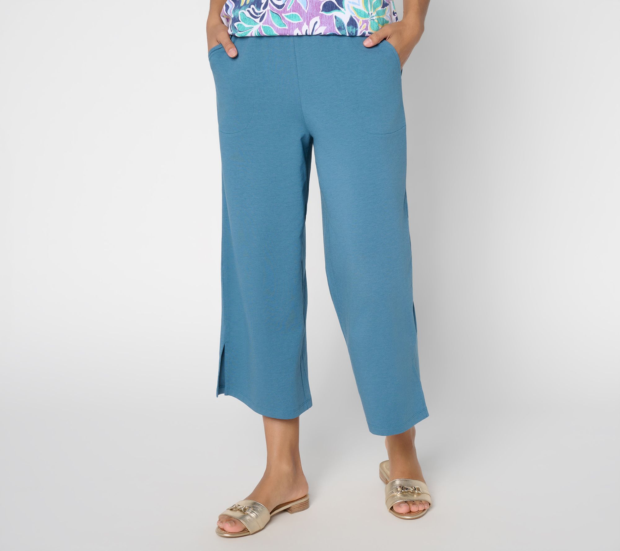 Denim and Co. Regular Beach Jersey Wide Leg Crop Pants