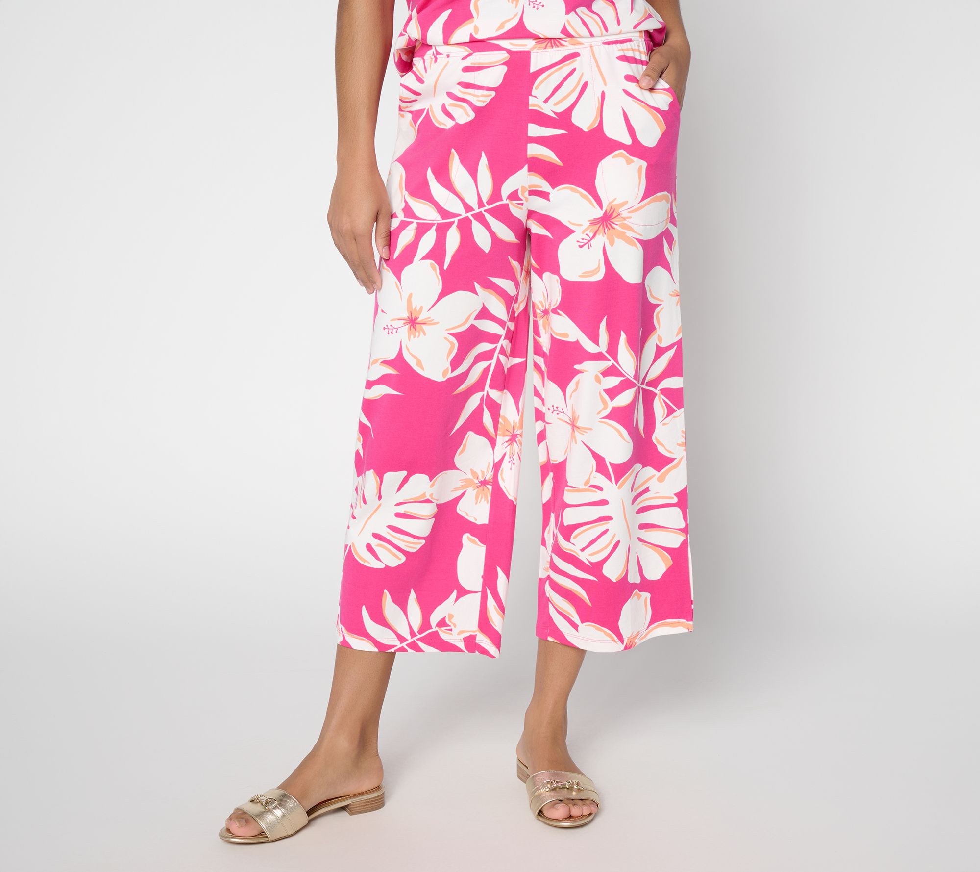 Denim and Co. Regular Beach Jersey Wide Leg Crop Pants