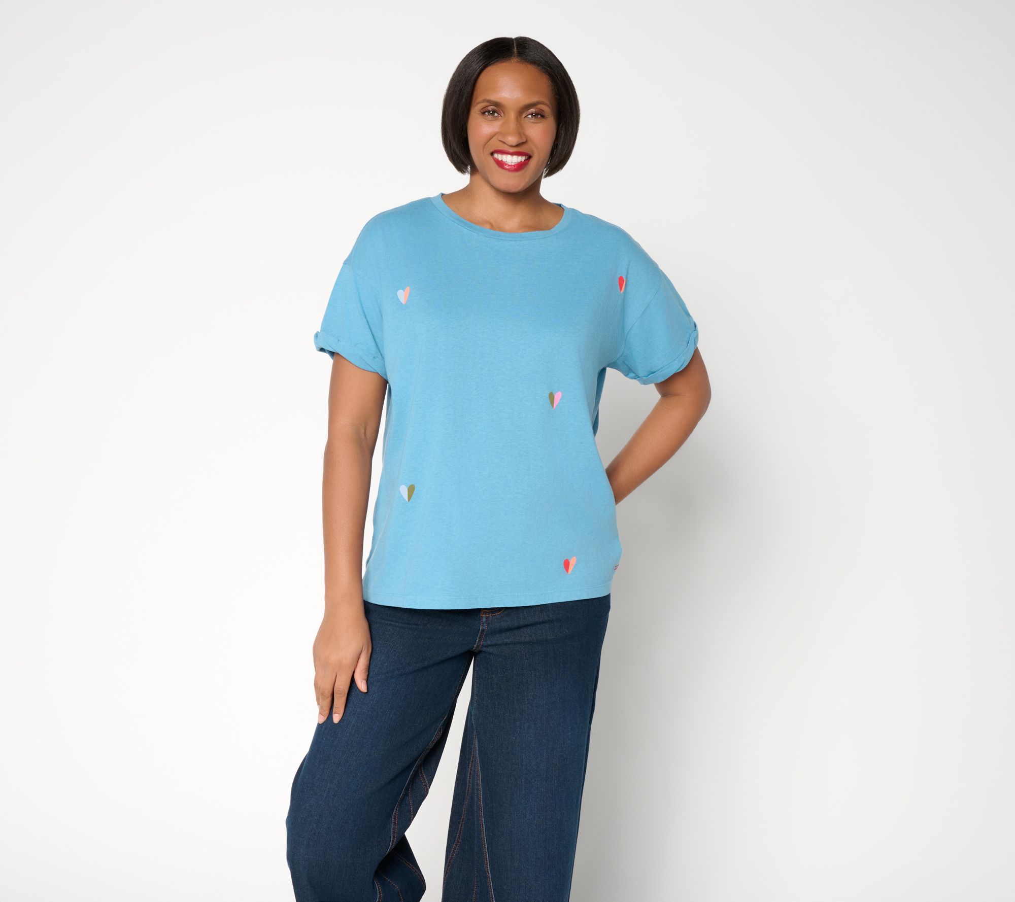 Peace Love World Printed Motif Crew Neck Tee Shirt