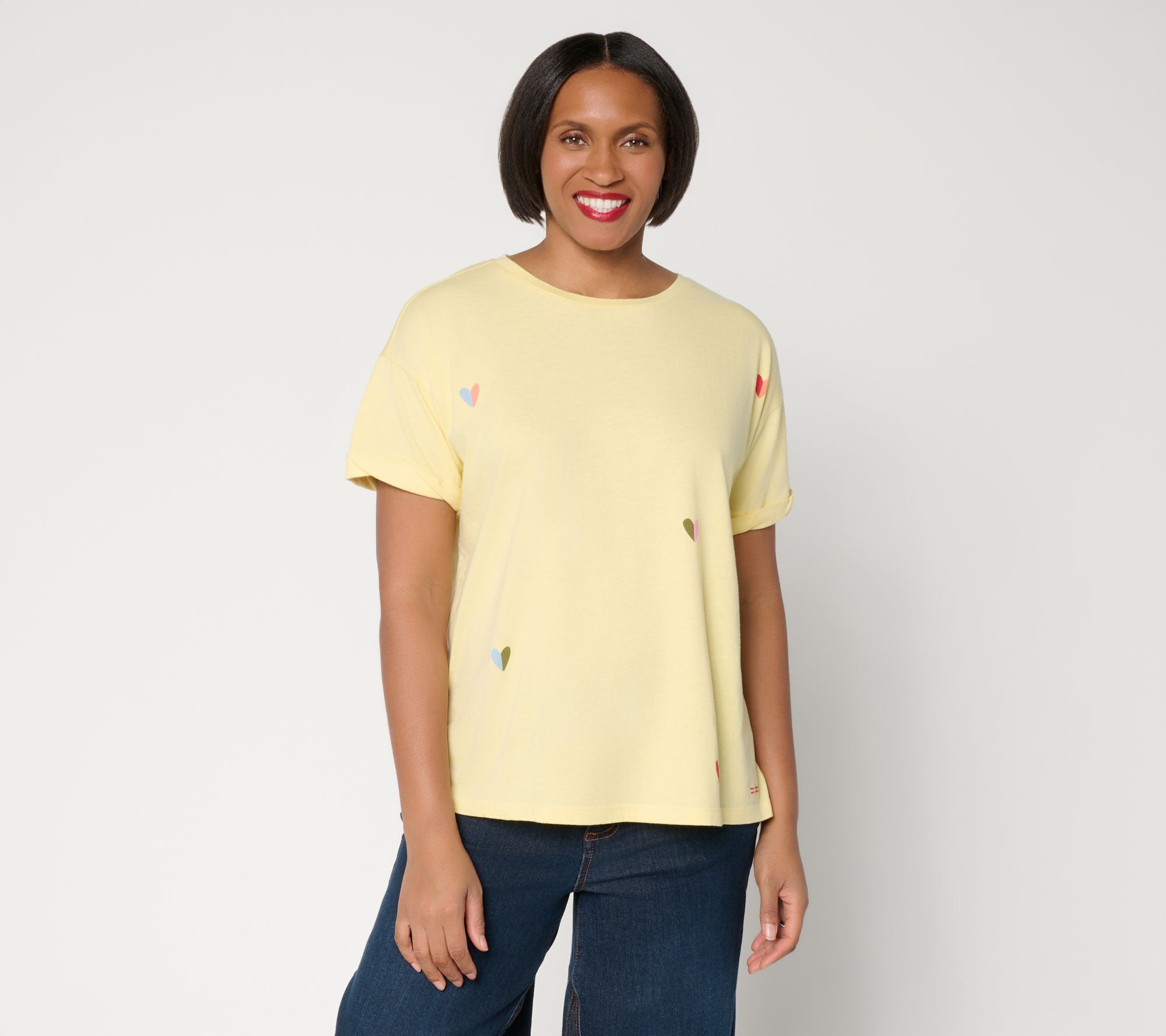 Peace Love World Printed Motif Crew Neck Tee Shirt