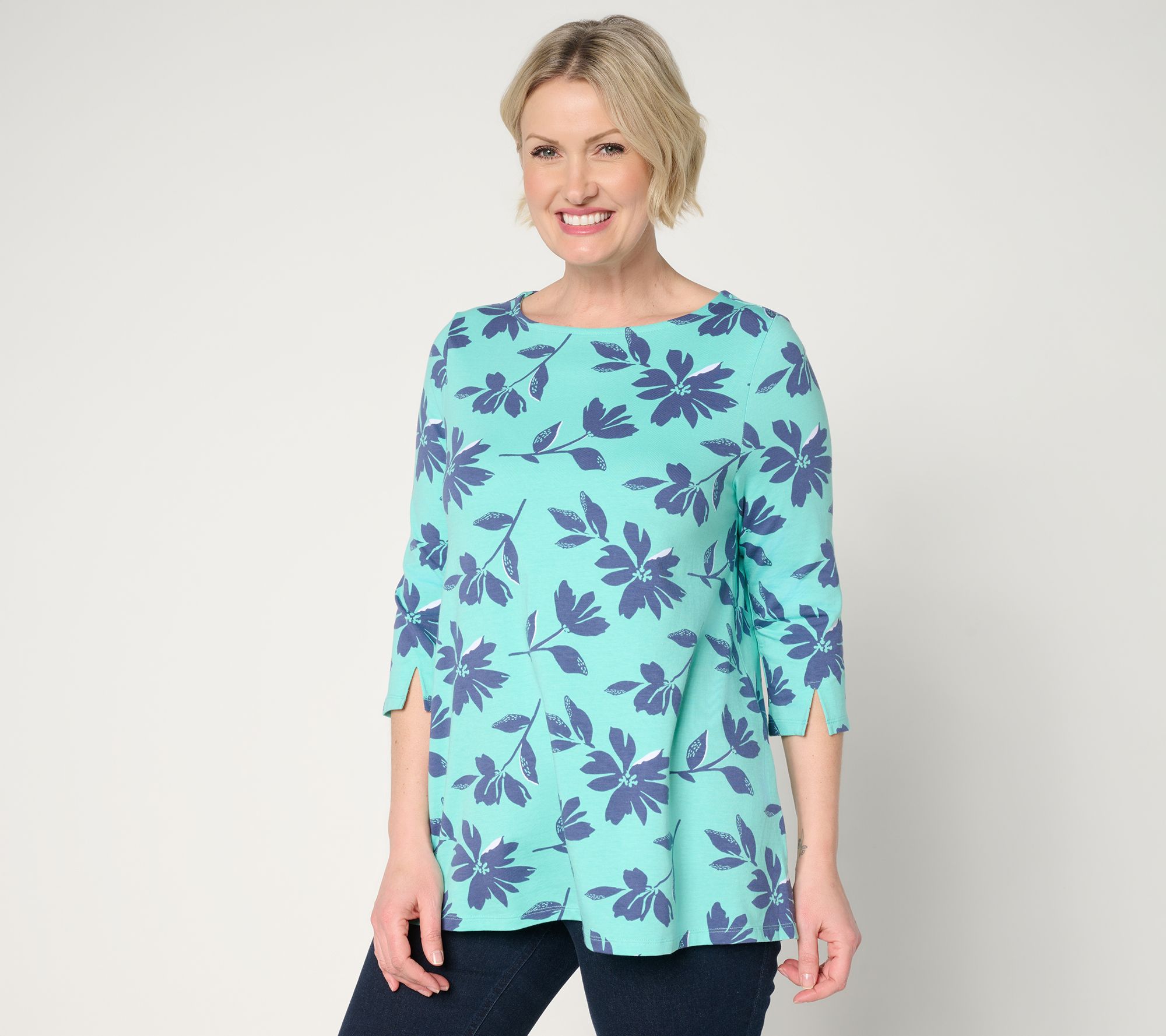 Denim & Co. Petite Favorite Jersey Elbow Sleeve Swing Tunic