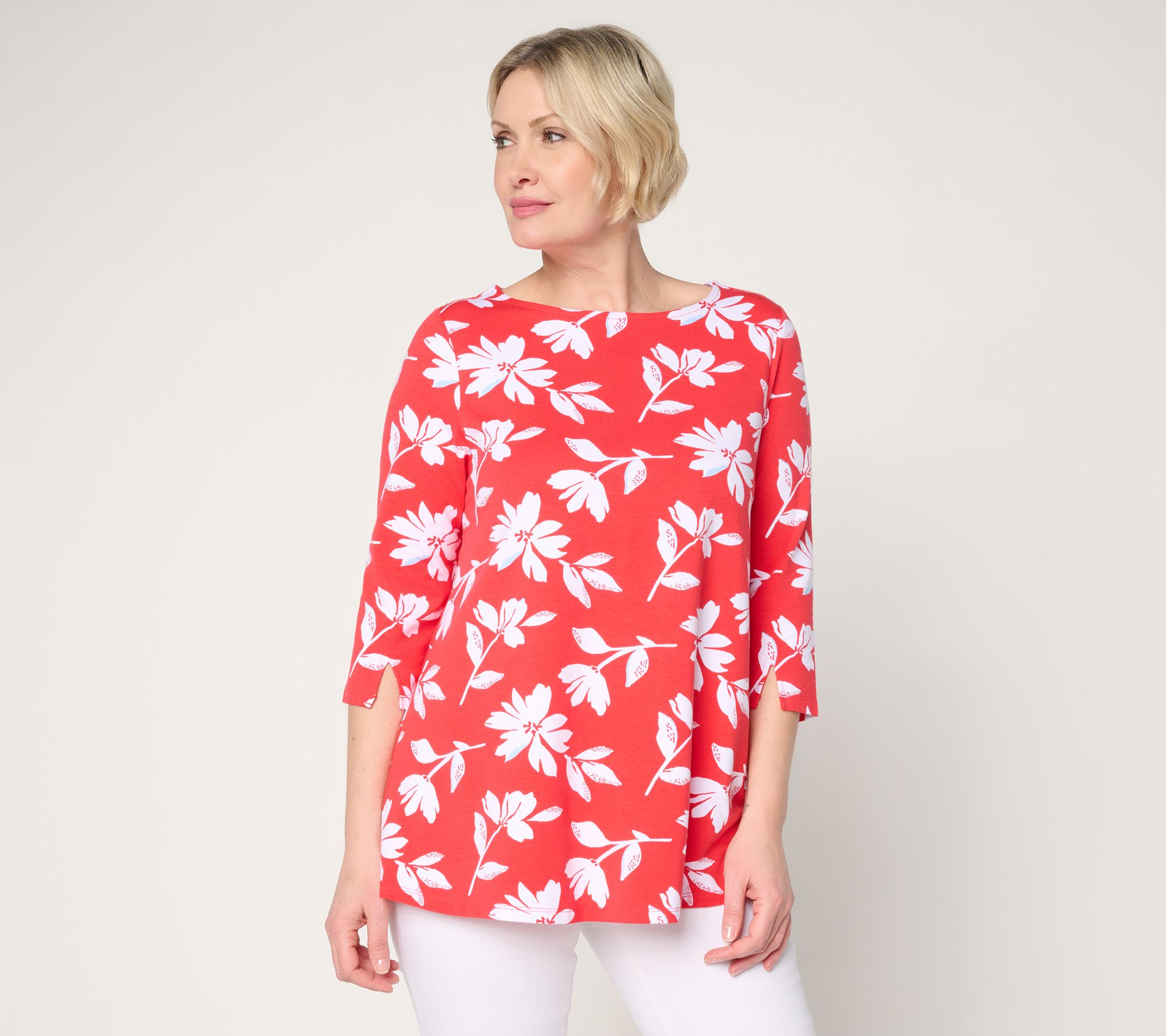 Denim & Co. Petite Favorite Jersey Elbow Sleeve Swing Tunic