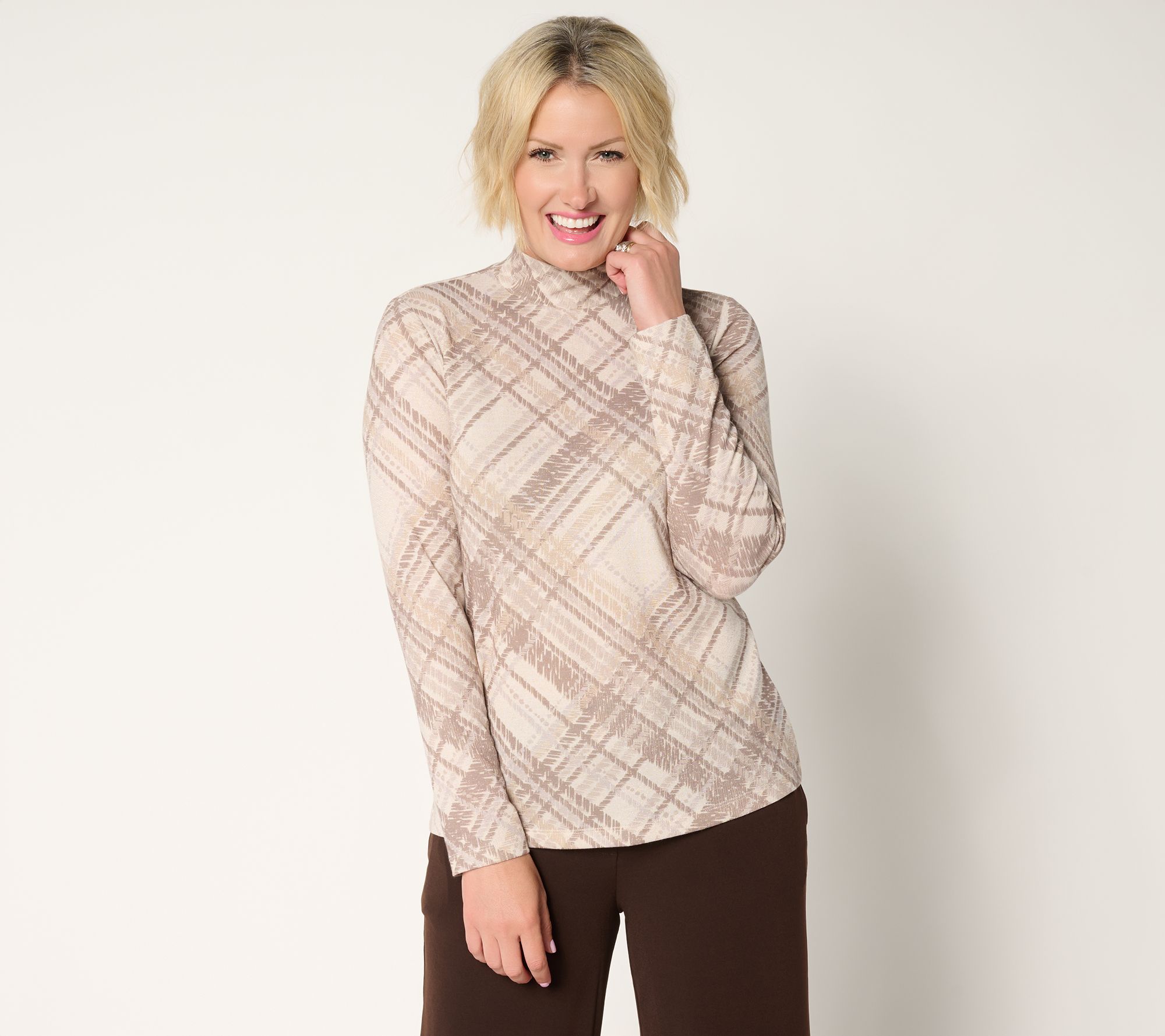 "As Is" Susan Graver Printed Metallic Knit Mock Neck Top