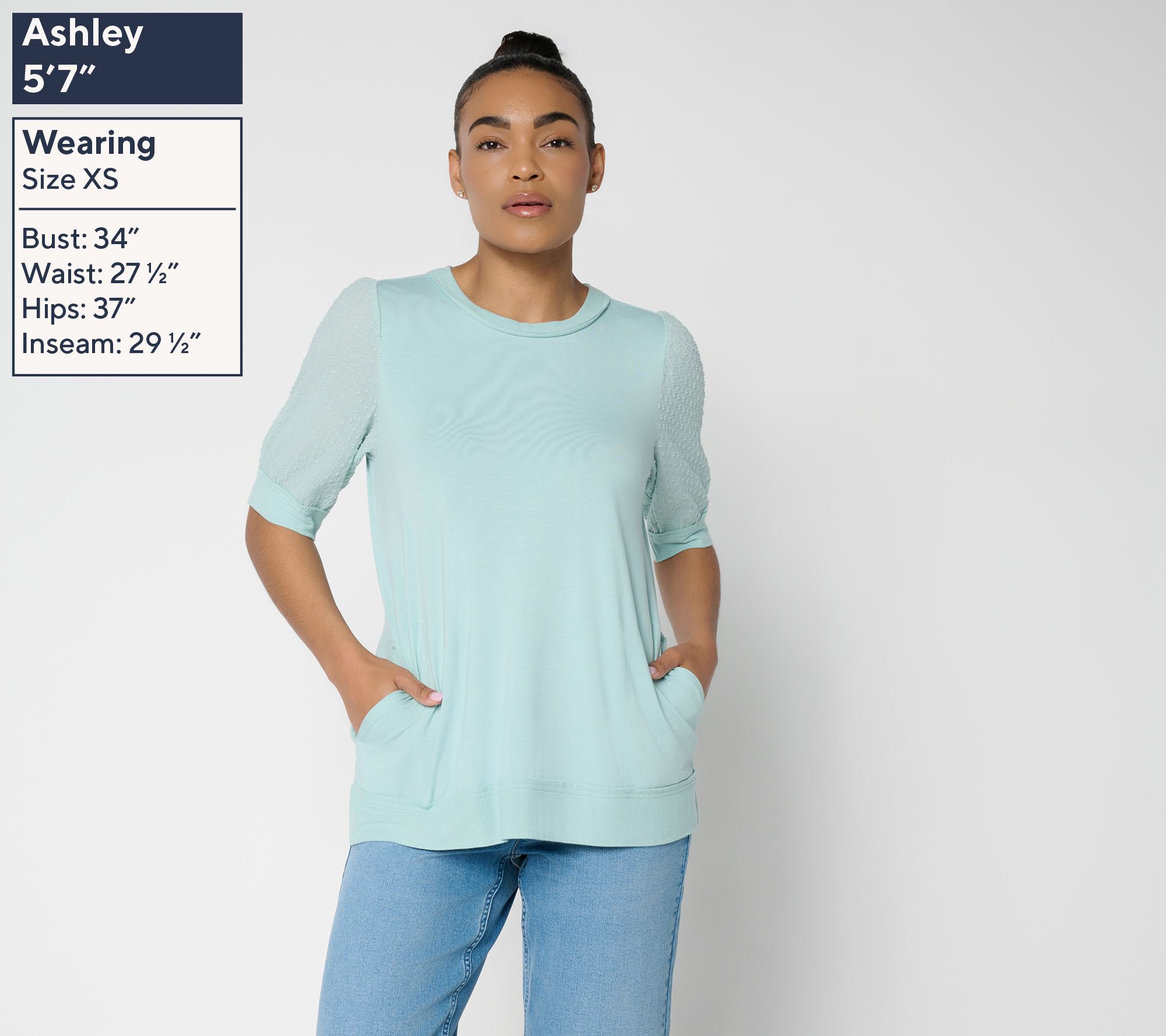 LOGO by Lori Goldstein Rayon 230 Elbow Sleeve Mixed Media Top