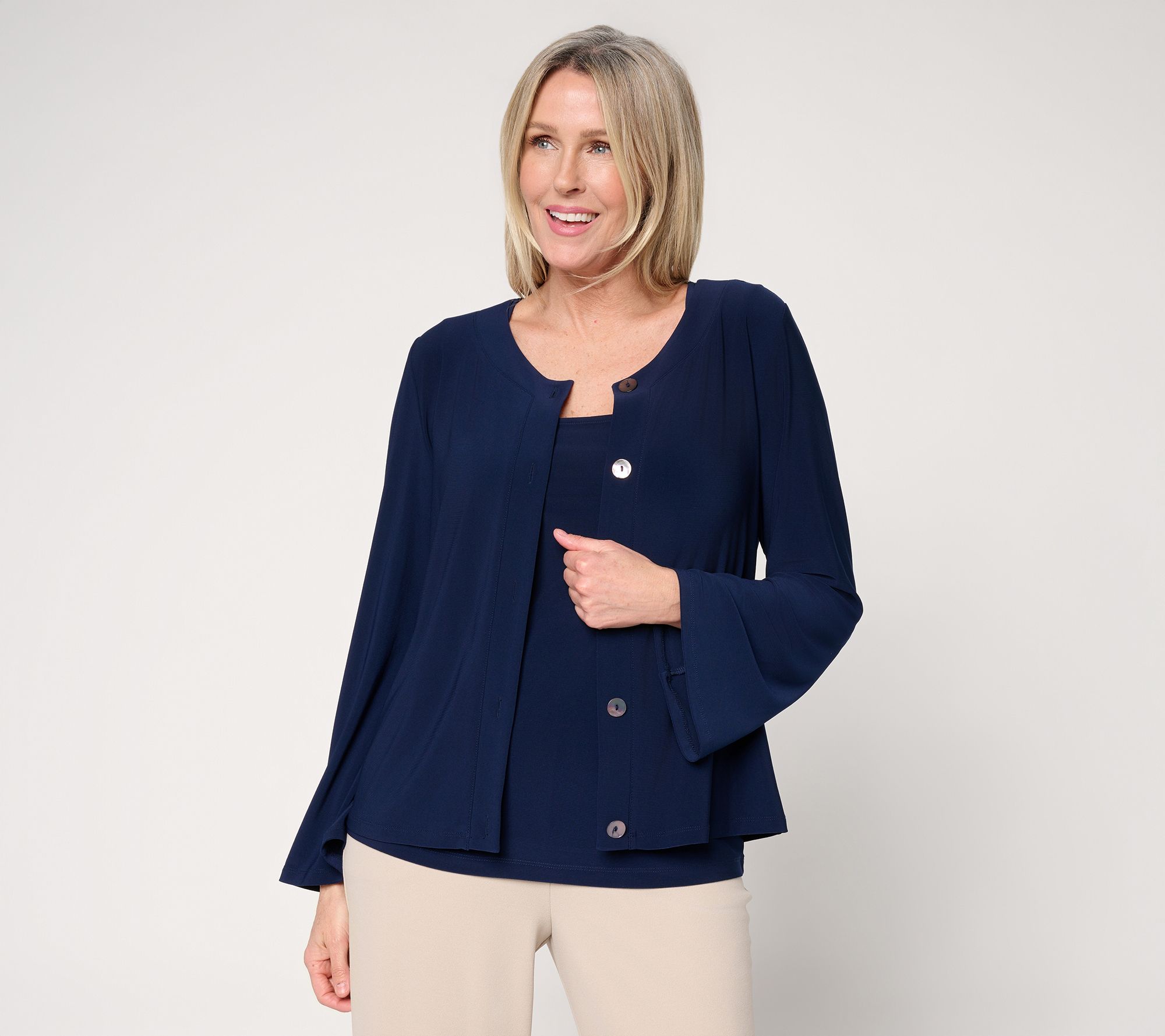  Dennis Basso Italia Knit Soft Bell Sleeve Cardigan