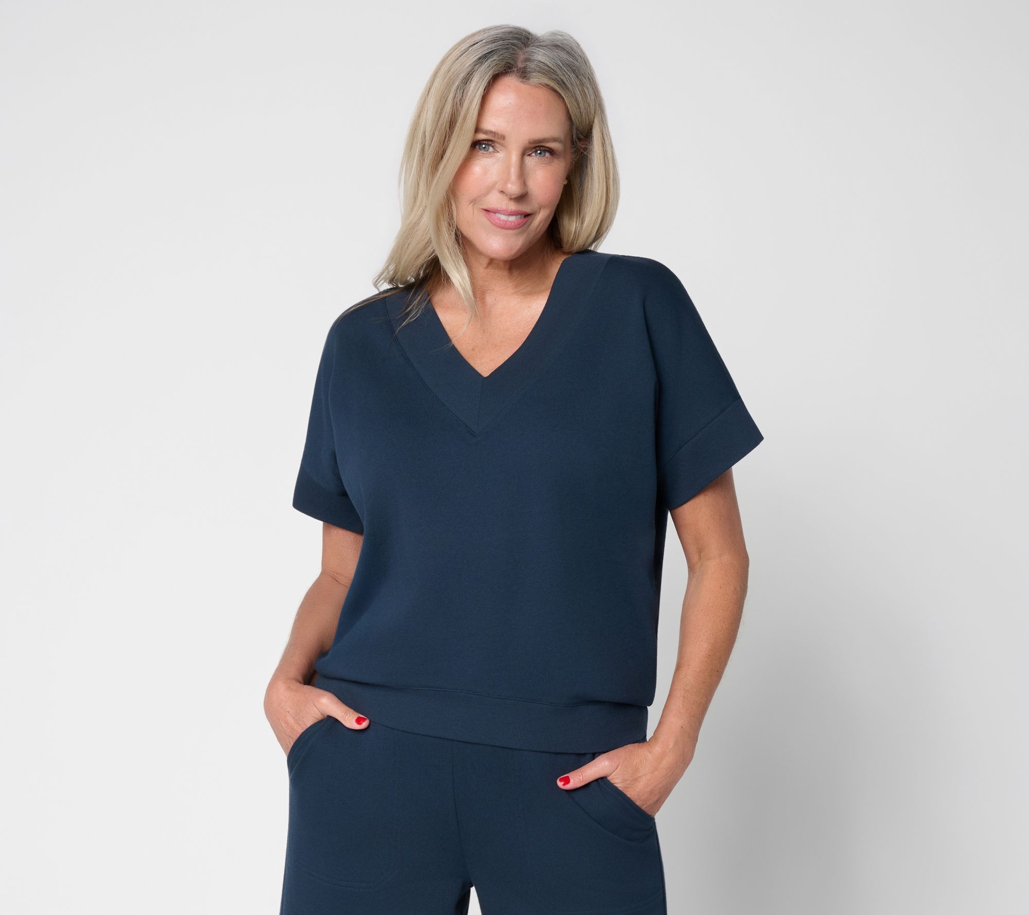 Carla Rockmore Collection French Terry Modern V-Neck Sweatshirt