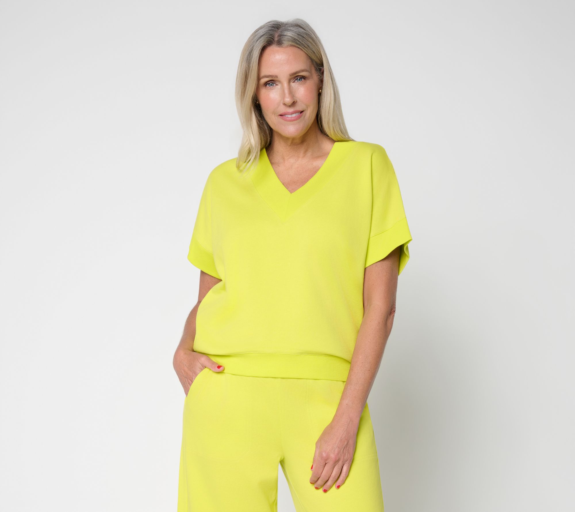 Carla Rockmore Collection French Terry Modern V-Neck Sweatshirt