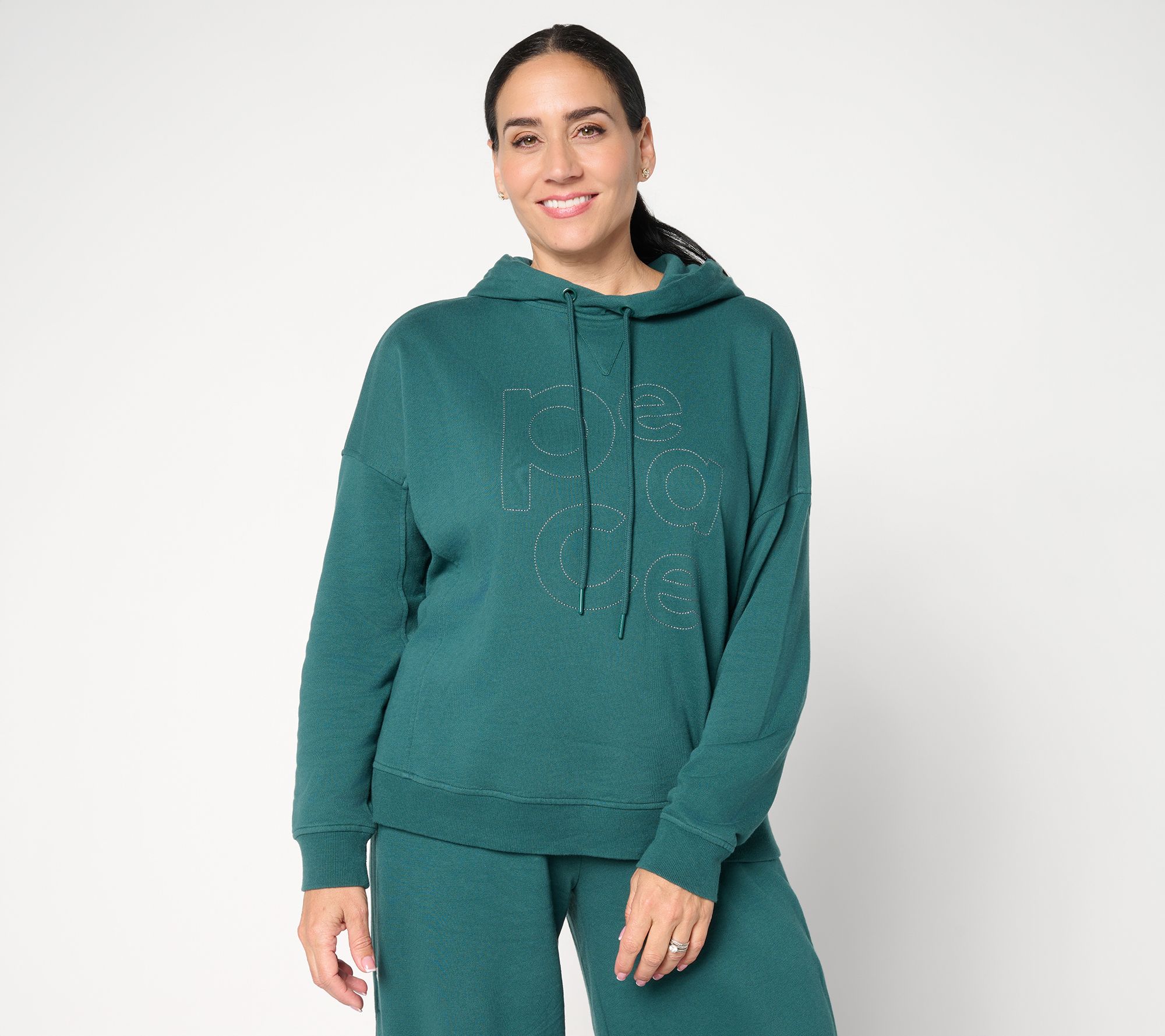 "As Is" Peace Love World French Terry Embroidered Graphic Hoodie