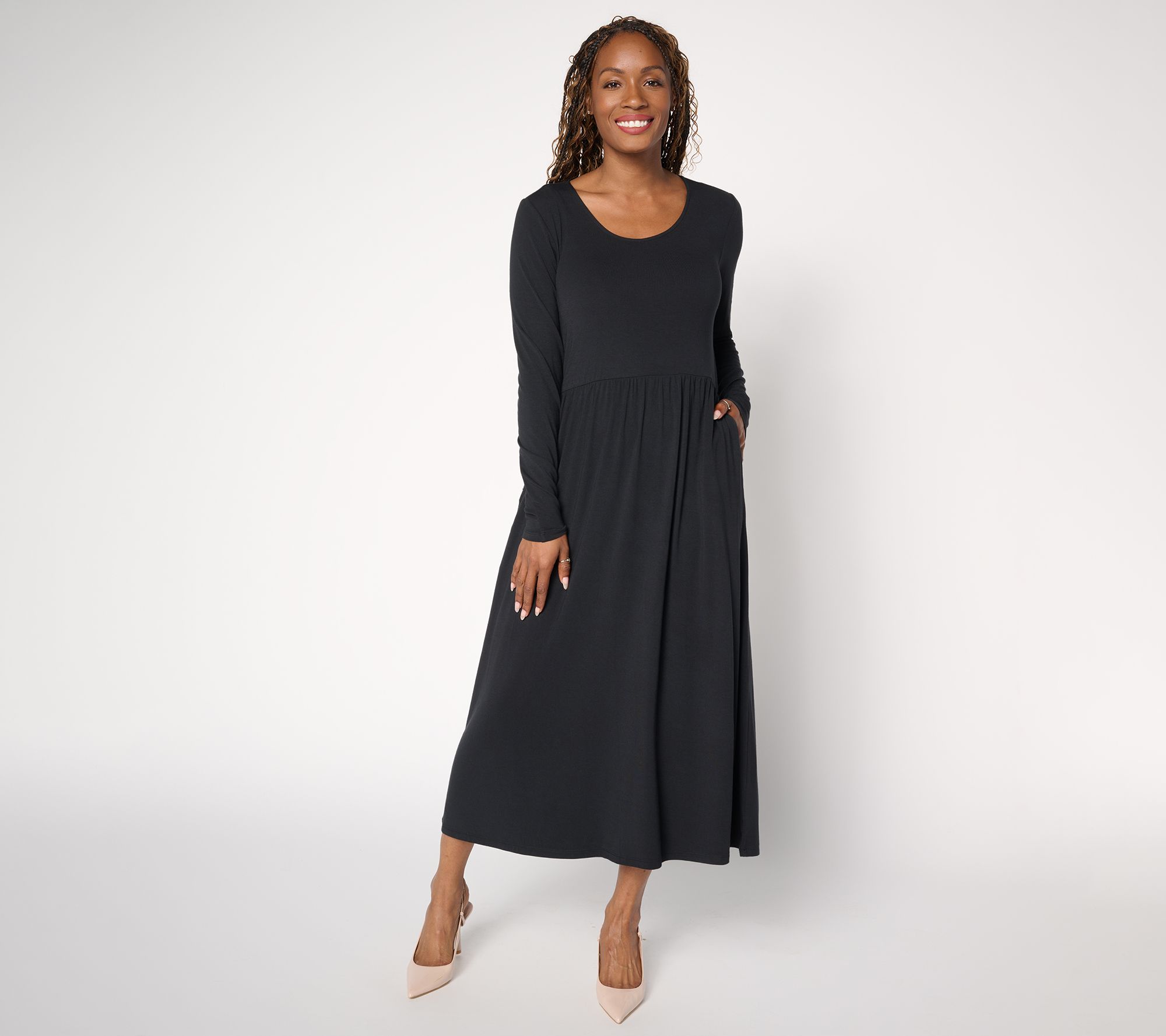 "As Is" Joan Rivers Petite Buttersoft Scoop-Neck Midi Dress