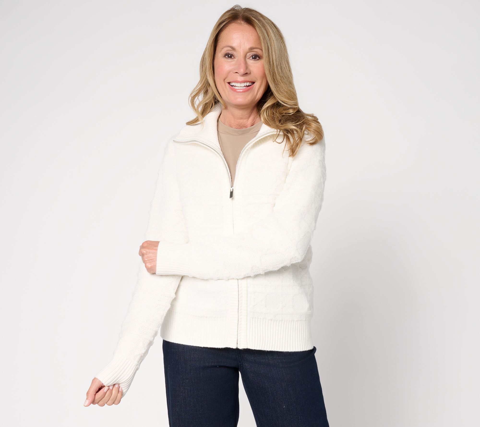 "As Is" Susan Graver Novelty Zip Front Sweater Jacket