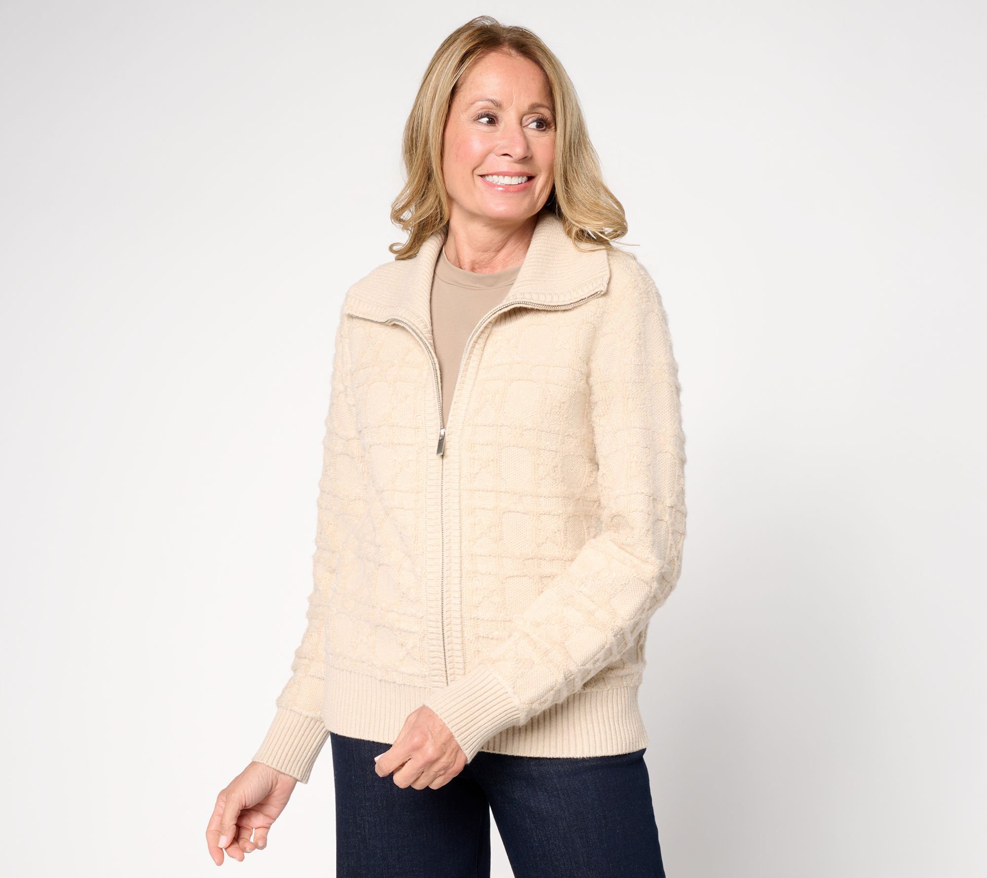 "As Is" Susan Graver Novelty Zip Front Sweater Jacket
