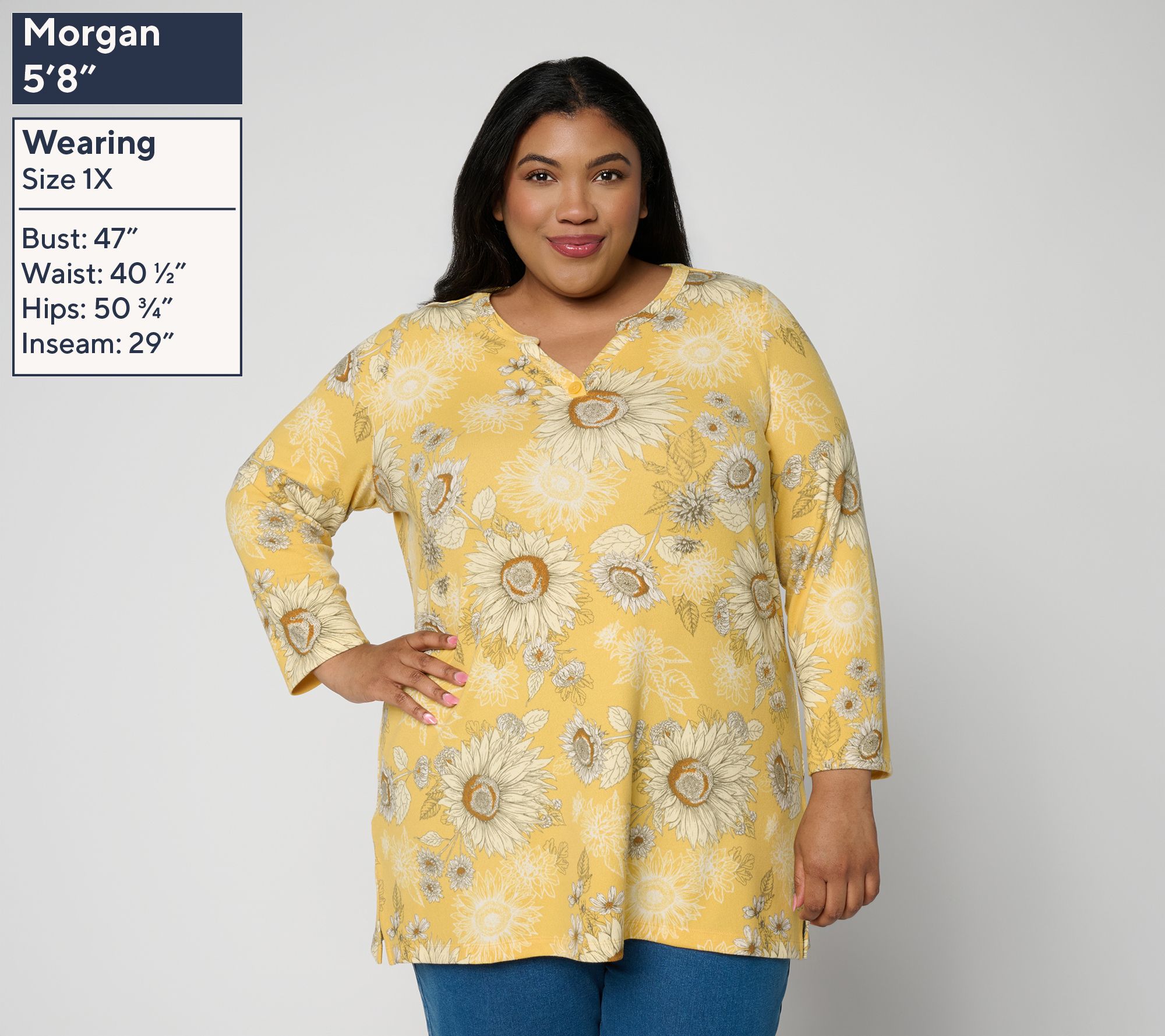 Denim & Co. Regular Printed Heavenly Jersey Split Neck Tunic | QVC