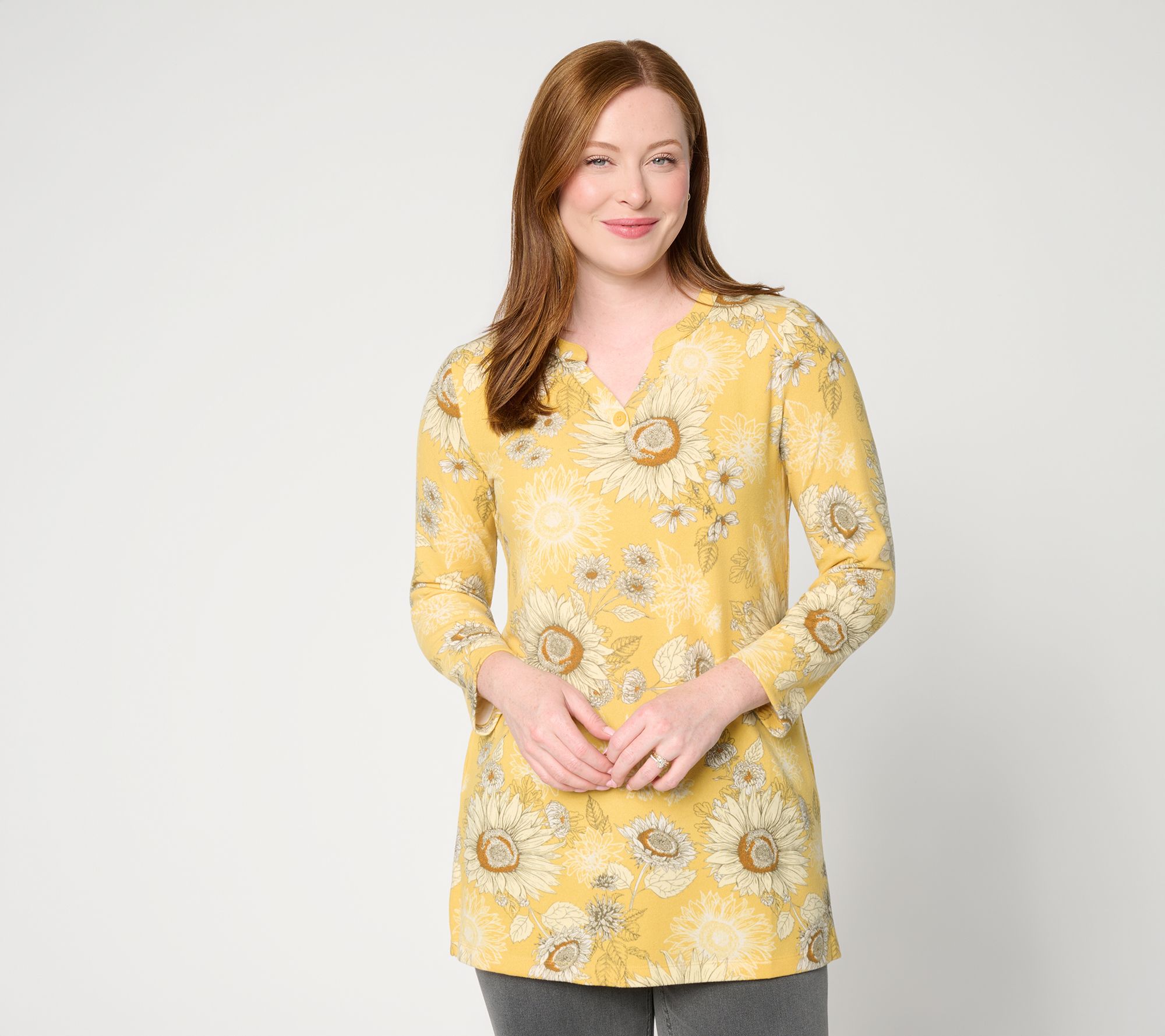 Denim & Co. Regular Printed Heavenly Jersey Split Neck Tunic