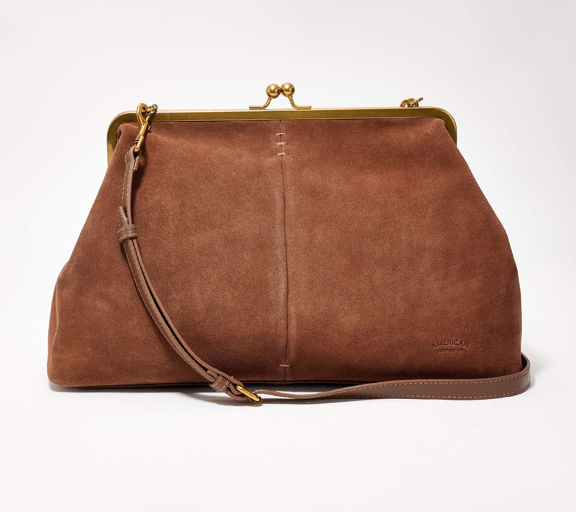 American Leather Co. Grace Oversized Suede Clutch with Strap