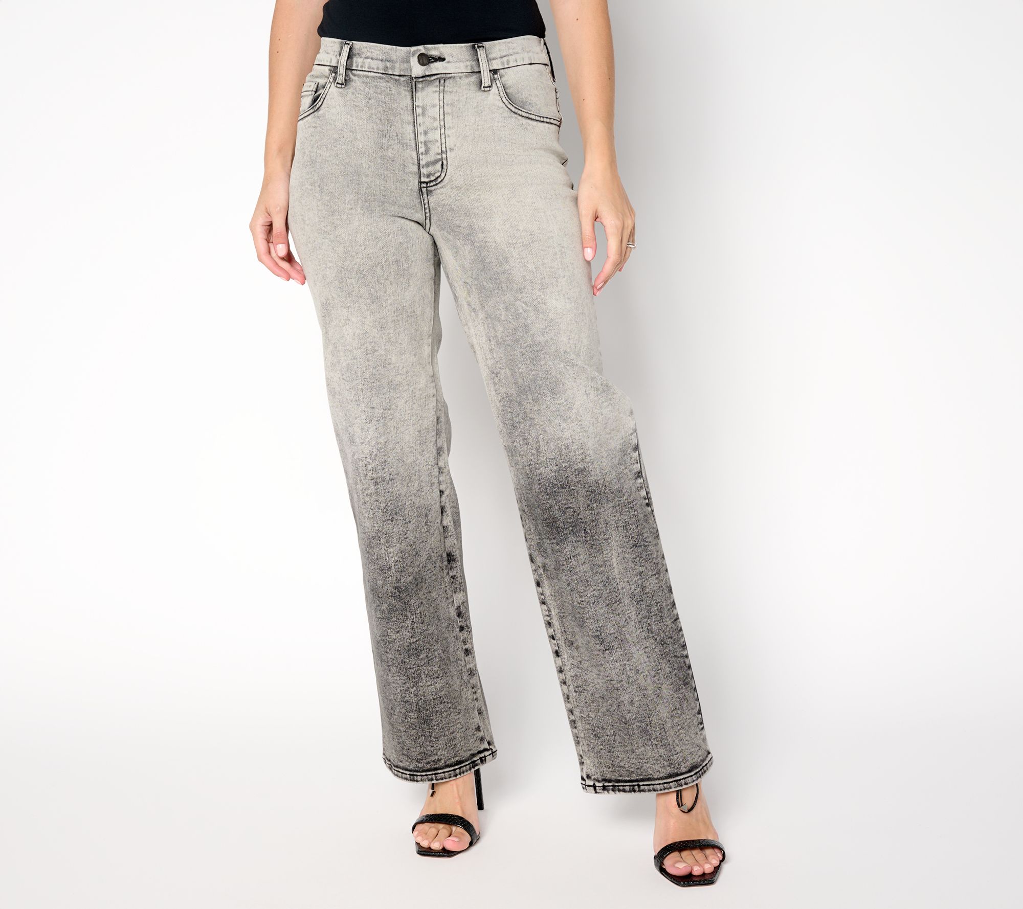 "As Is" Women with Control Contour Curves Petite Black Wide Leg Jeans