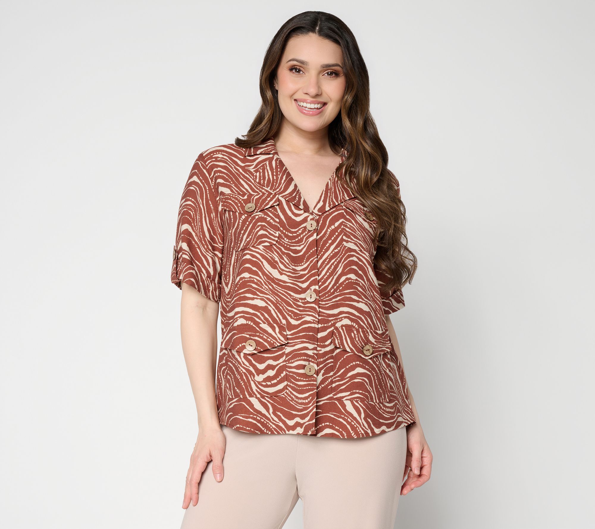 Dennis Basso Woven Lino Printed Safari Jacket - QVC.com