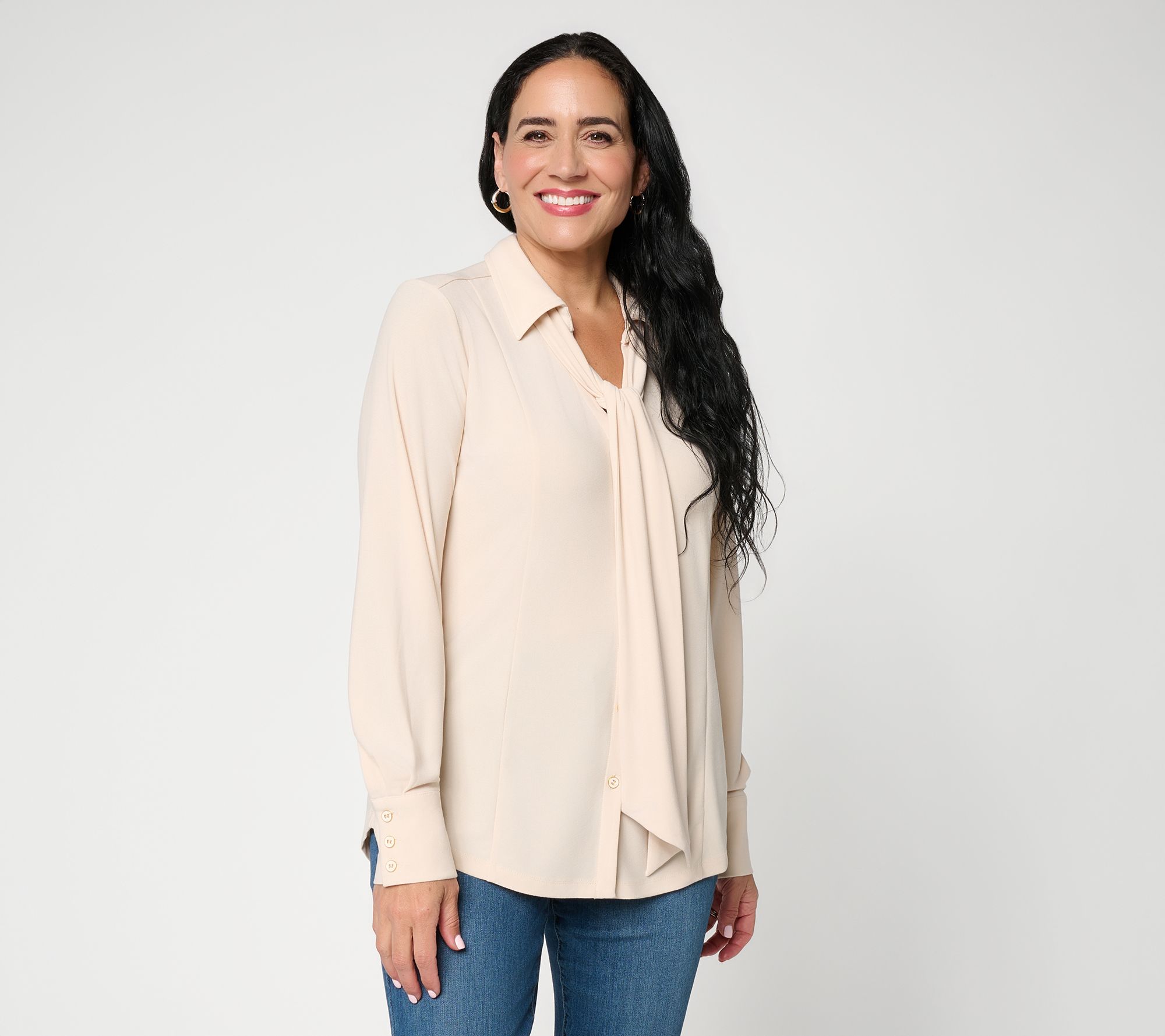 Dennis Basso Petite Caviar Crepe Big Shirt w/ Tie